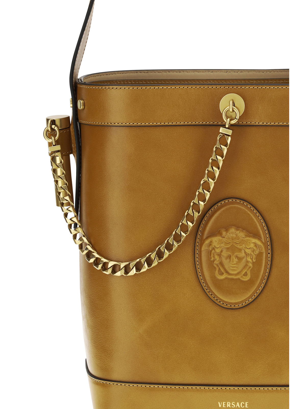 Versace Small leather Pivot Bucket Bag - Natural/Gold '82