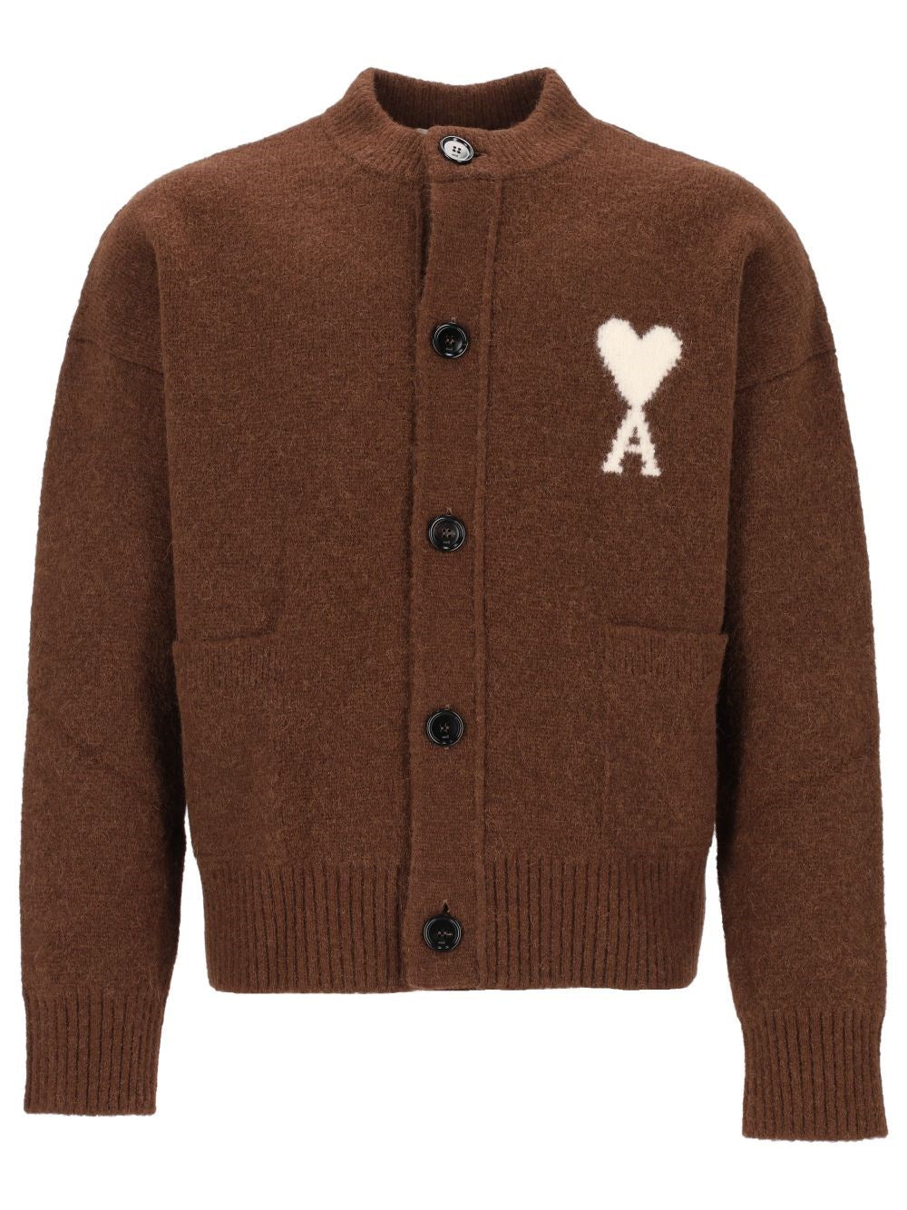 Ami Crew Neck Cardigan Ami De Cœur - Brown