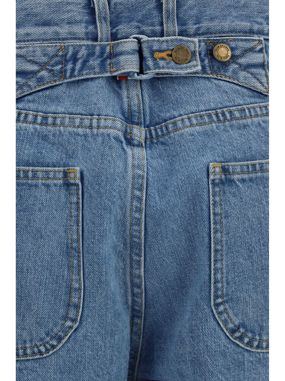 Thom Browne Straight-leg selvedge cotton Jeans with adjustable back strap - Light Blue