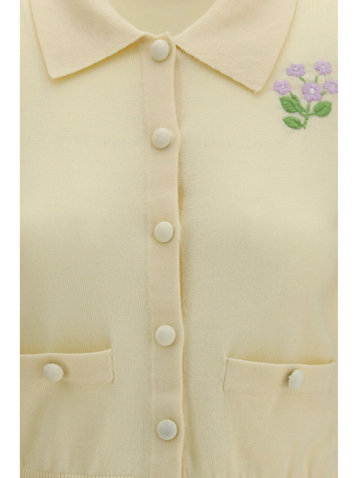 Self-Portrait Floral embroidered knit Cardigan - Yellow