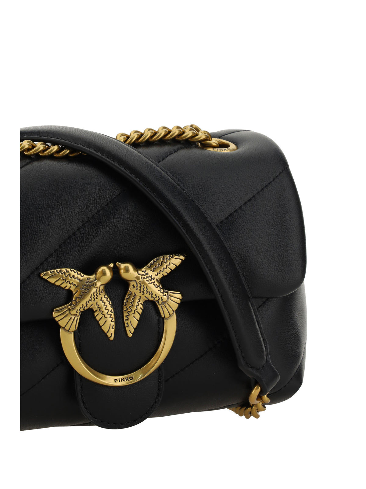 Pinko Love Mini Puff Shoulder Bag - Black-Antique Gold