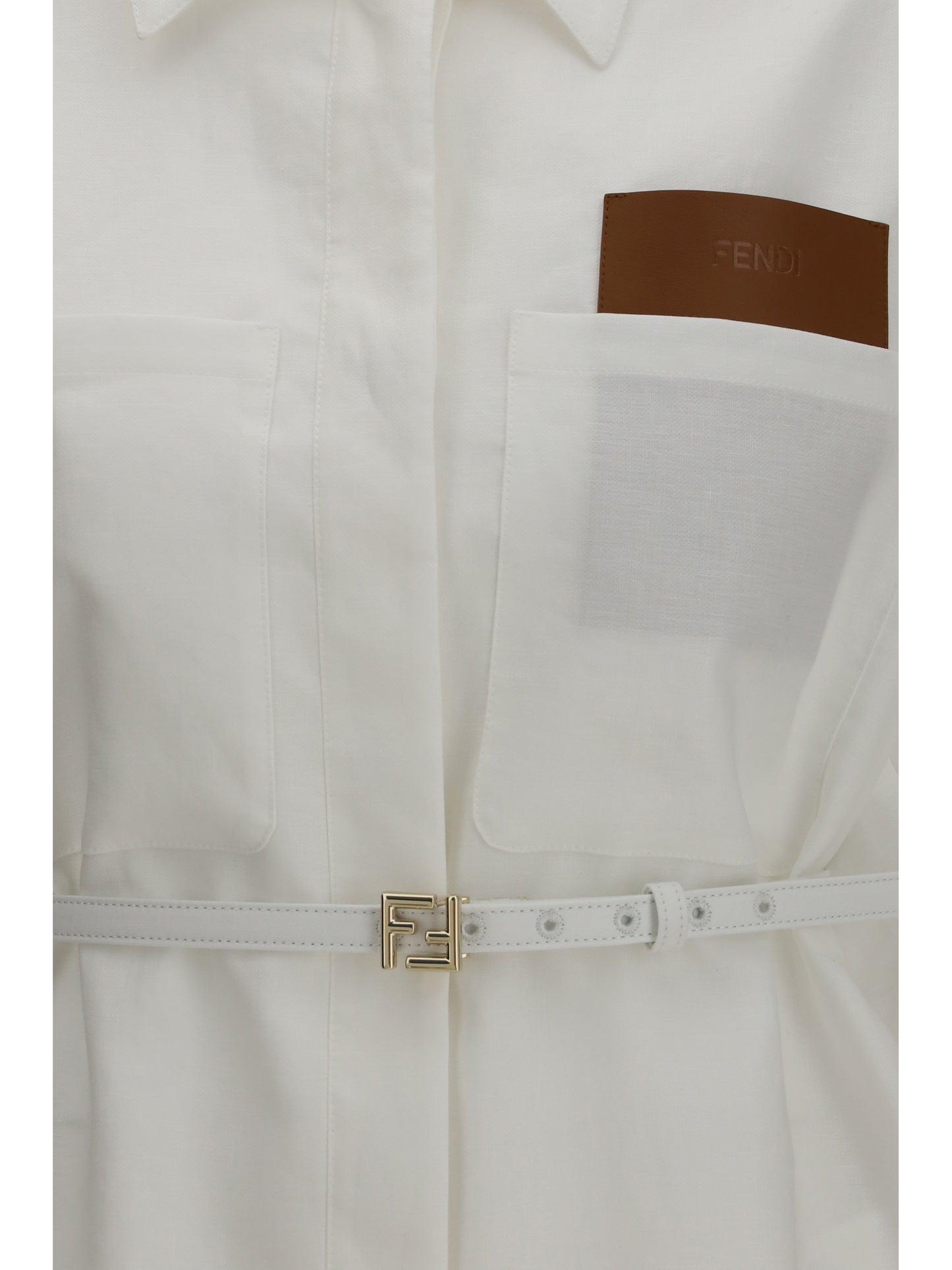 Fendi Linen and cotton belted Jacket - White