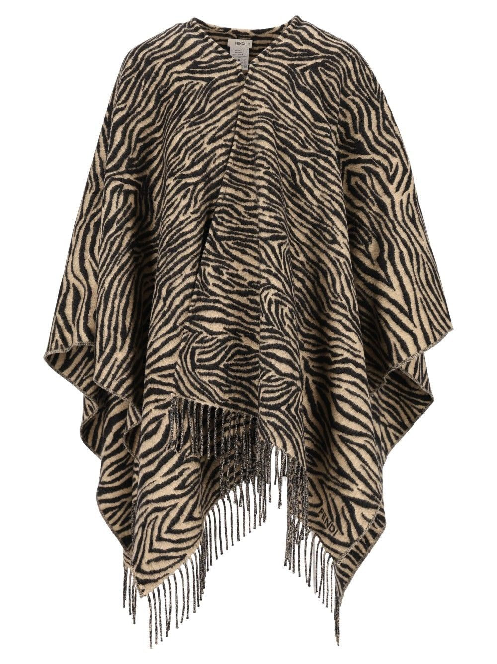 Fendi Wool Poncho With Animal Tiger Print - Animal Print