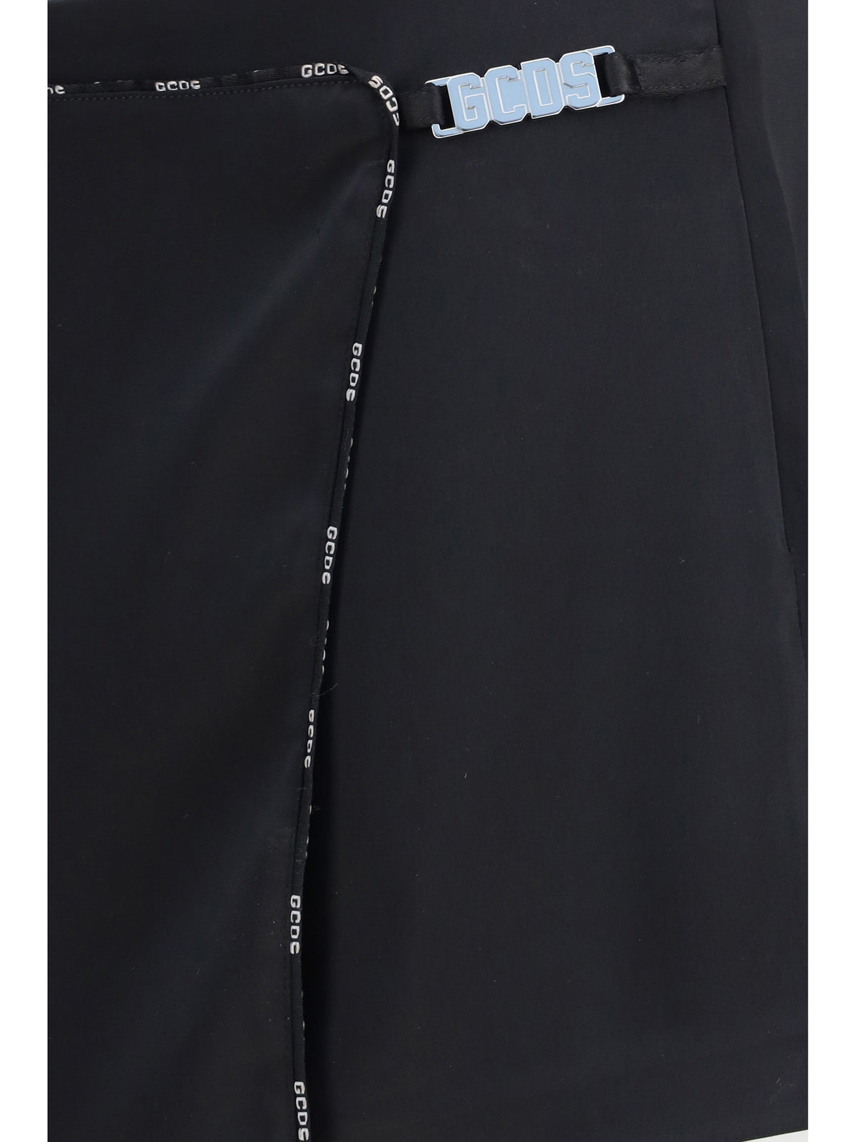 GCDS Satin mini Skirt-Shorts with logo trim - Black/Black