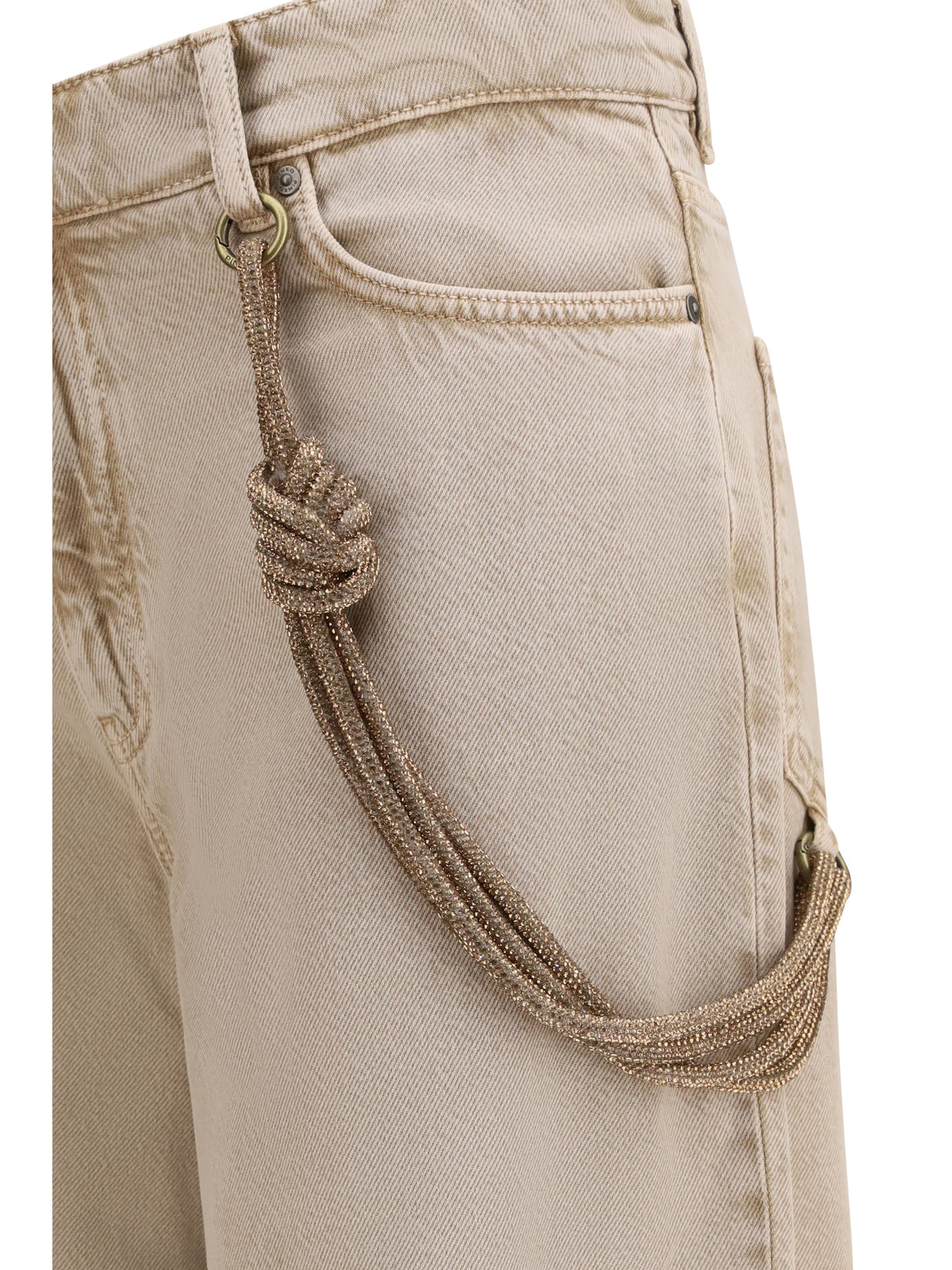 Pinko Lauryn Jeans with jeweled cord - Beige-Macrocistide
