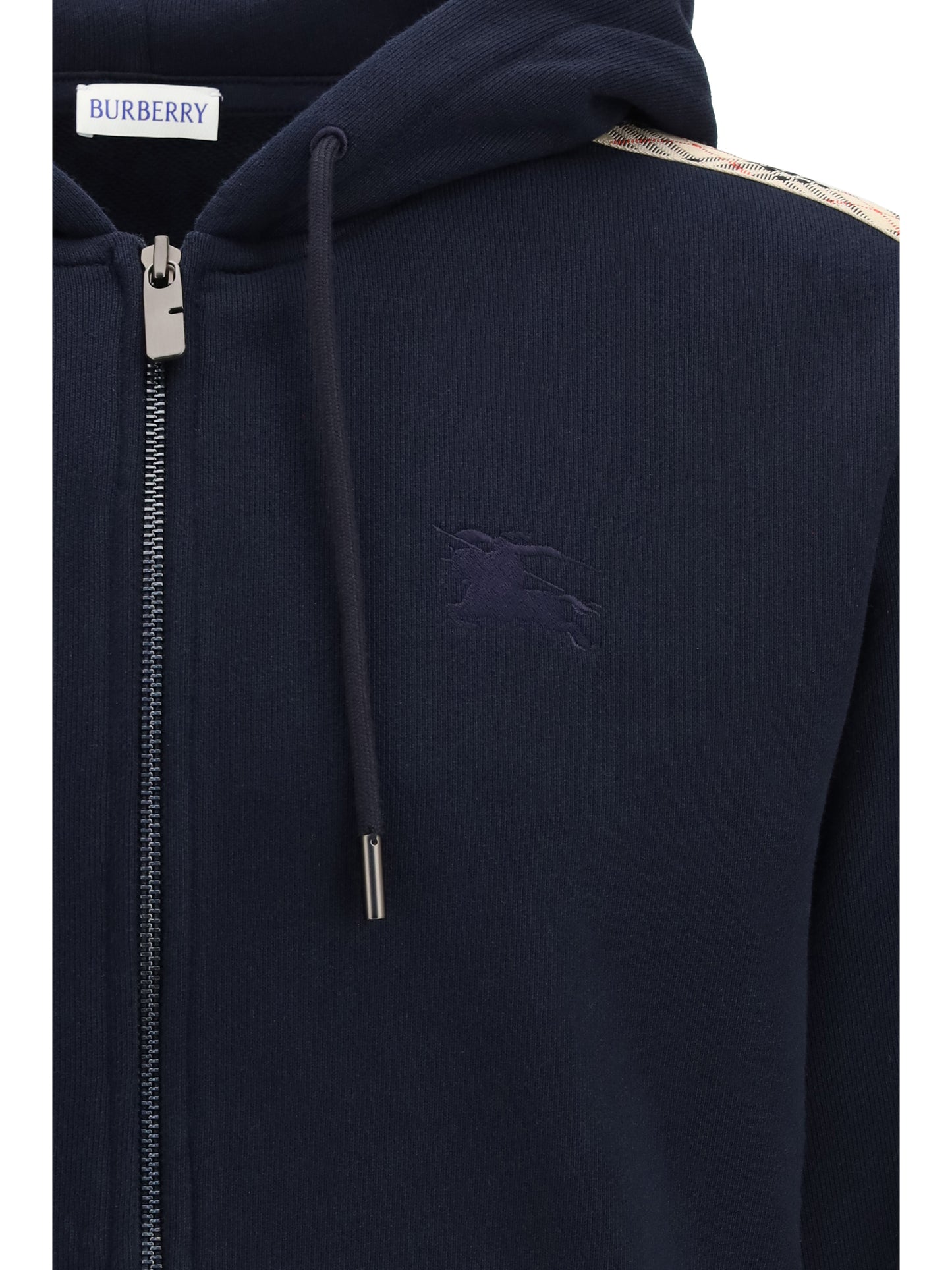 BURBERRY Check Trim Cotton Zip Hoodie