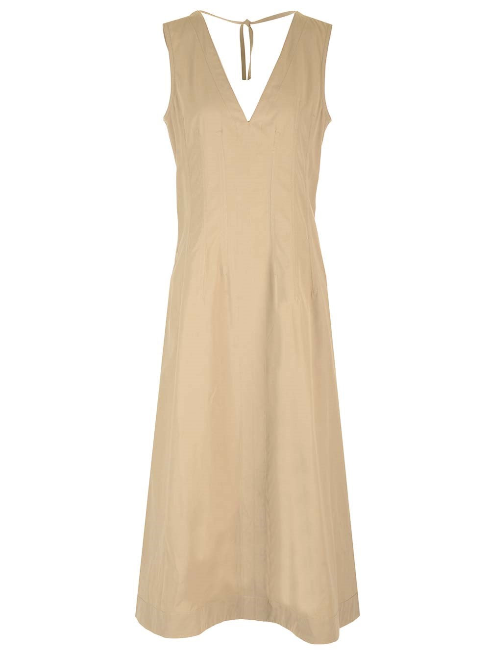Bottega Veneta Maxi Sleeveless Dress In Beige Cotton