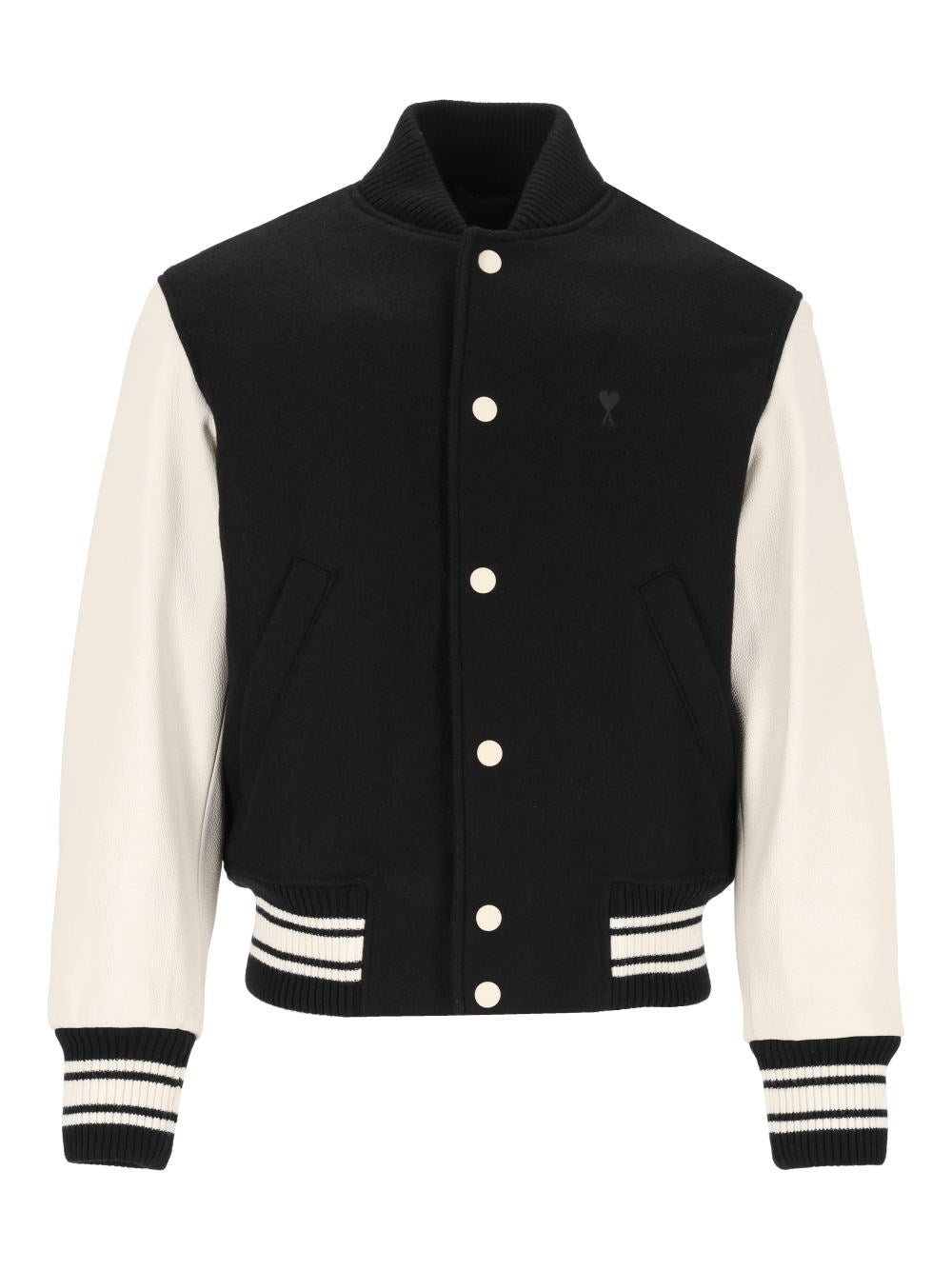Ami Padded Teddy Jacket In Wool And Leather - White
