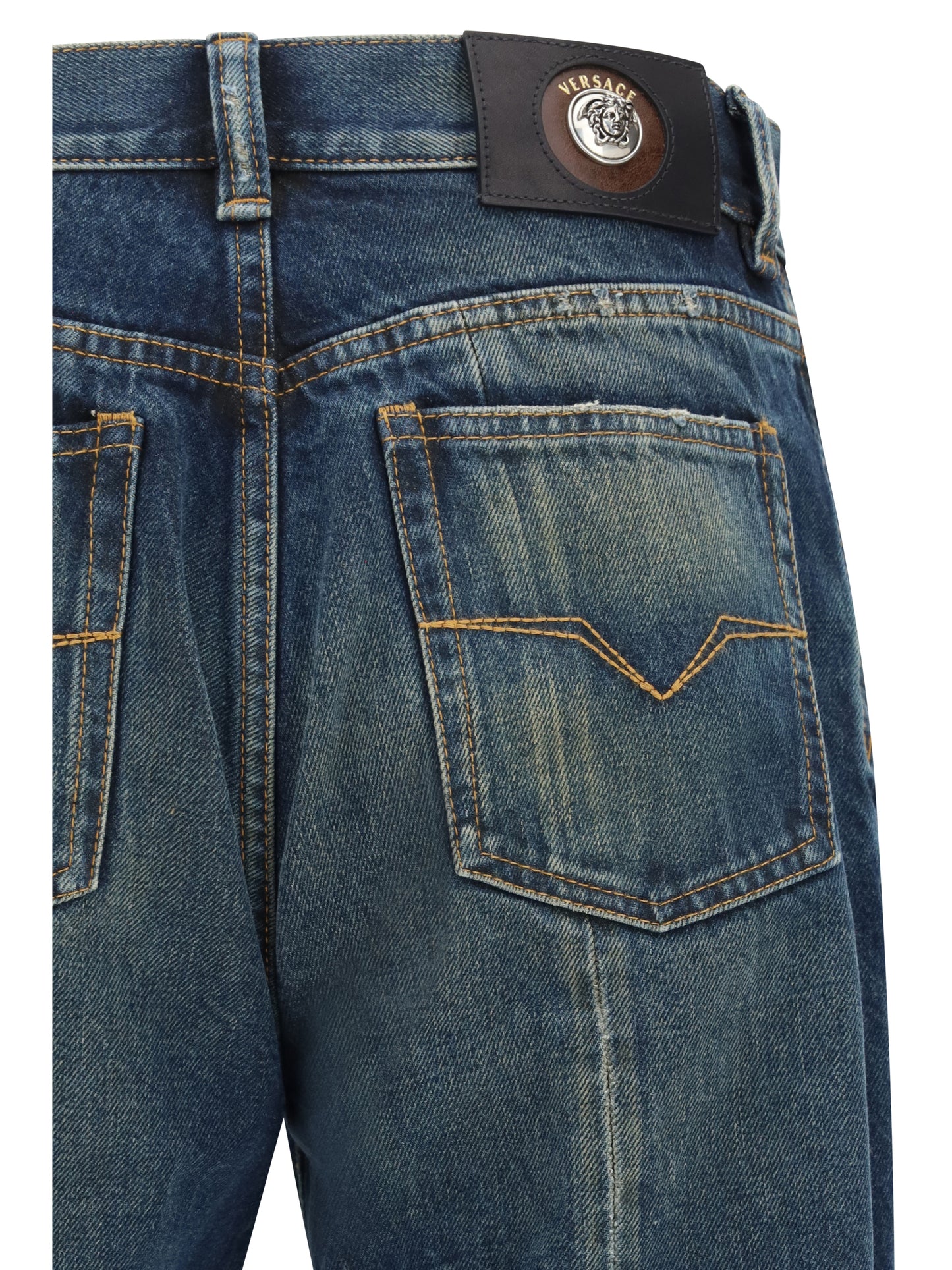 Versace Distressed straight-leg Jeans - Dirty Blue