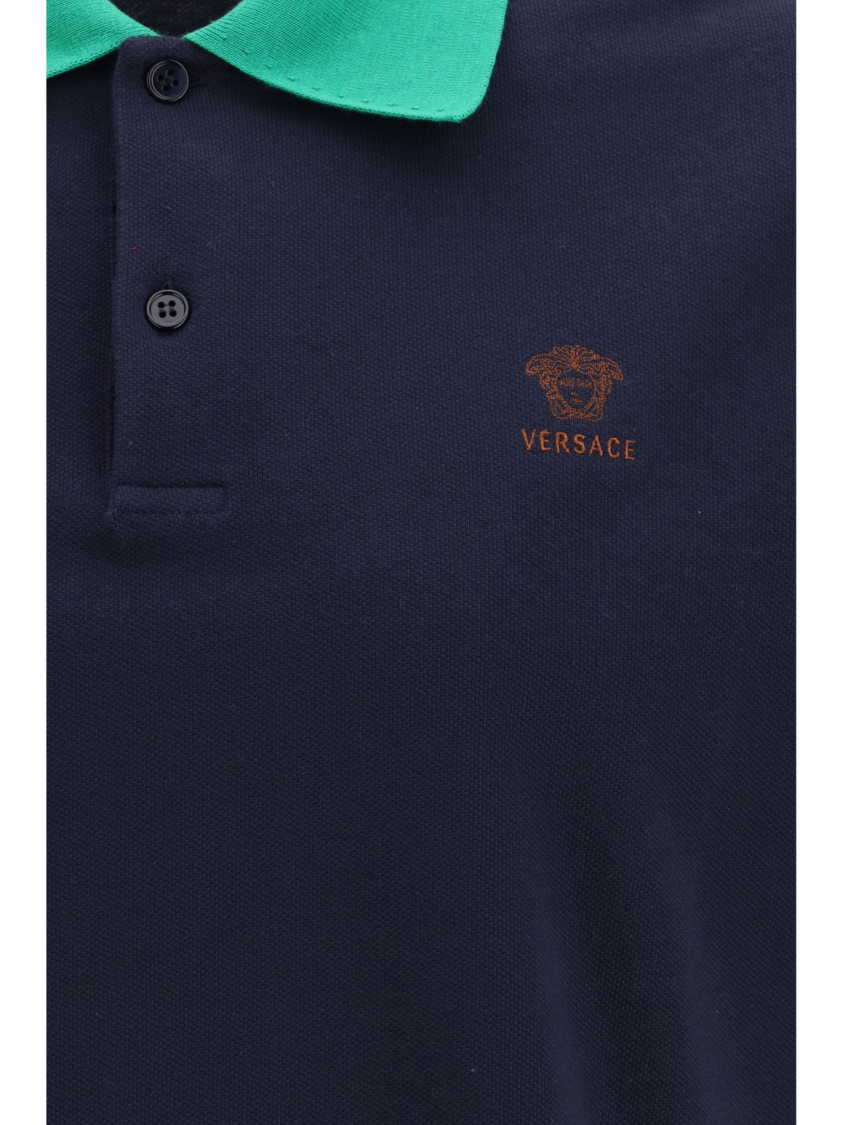 Versace Polo in cotton piqué with embroidery - Dark Navy+Bright Emerald