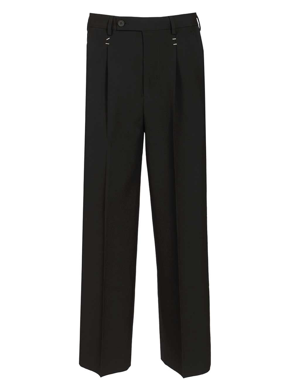 Mm6 Maison Margiela Wool Blend Pants With Staples - Black