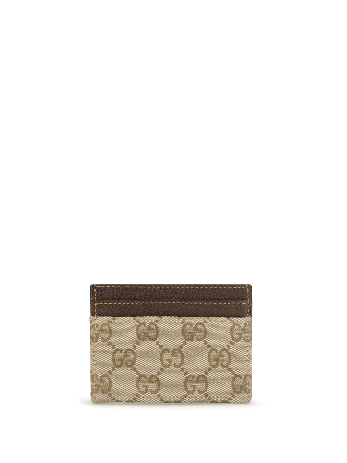 Gucci GG Monogram Card Holder with logo plaque - Vintag.Sand/Dk Brown