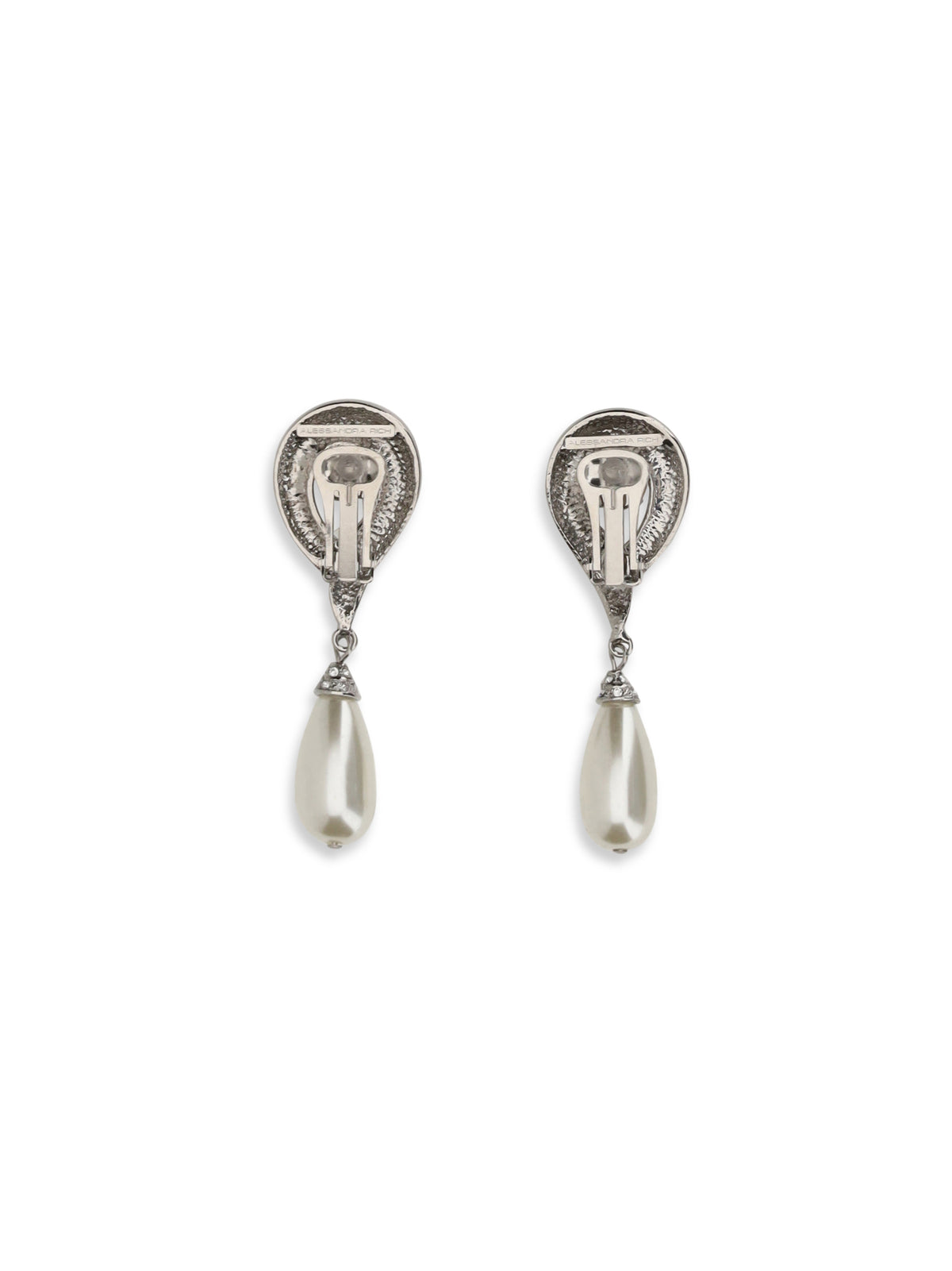 Alessandra Rich Crystal Earrings with pearl pendants - Pearl Silver