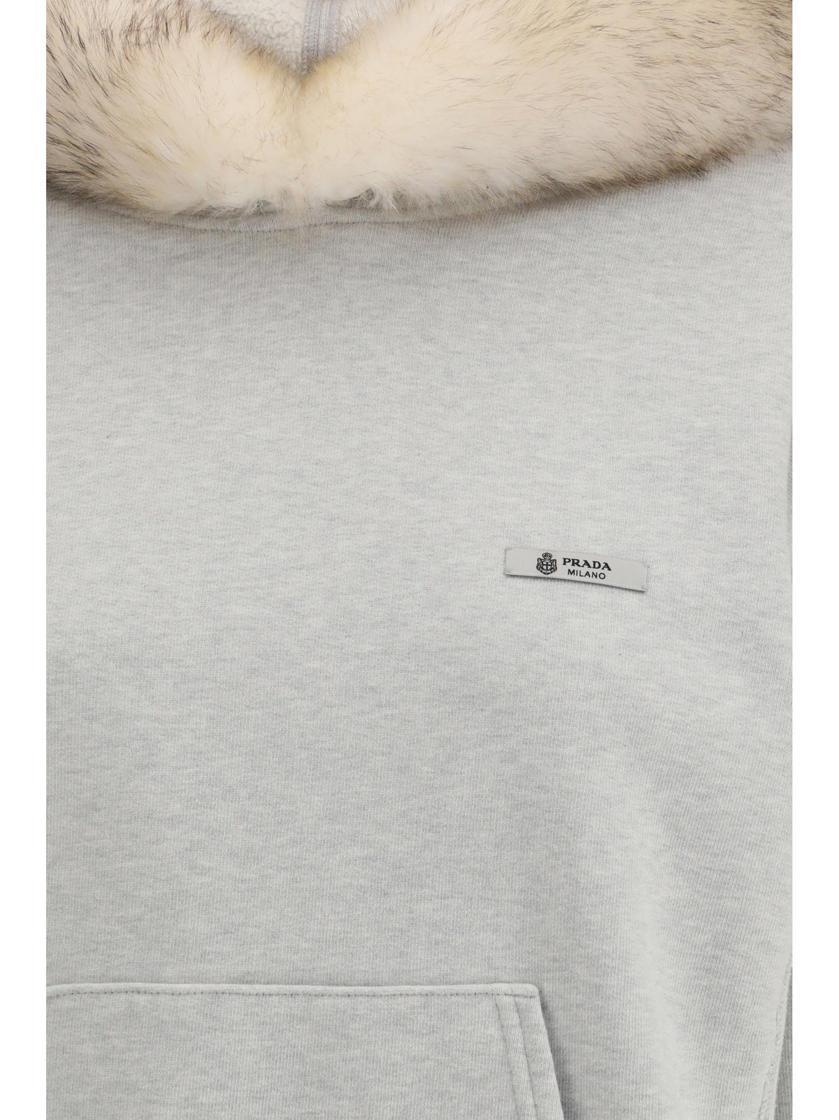 Prada Hoodie features a hood lined in shearling - Grey Melange