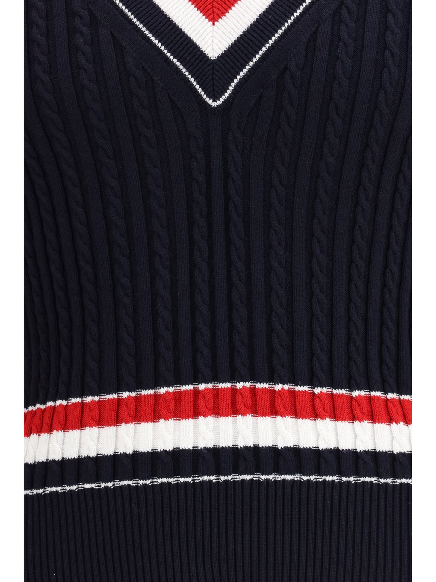 THOM BROWNE Intarsia cable-knit V-neck Sweater