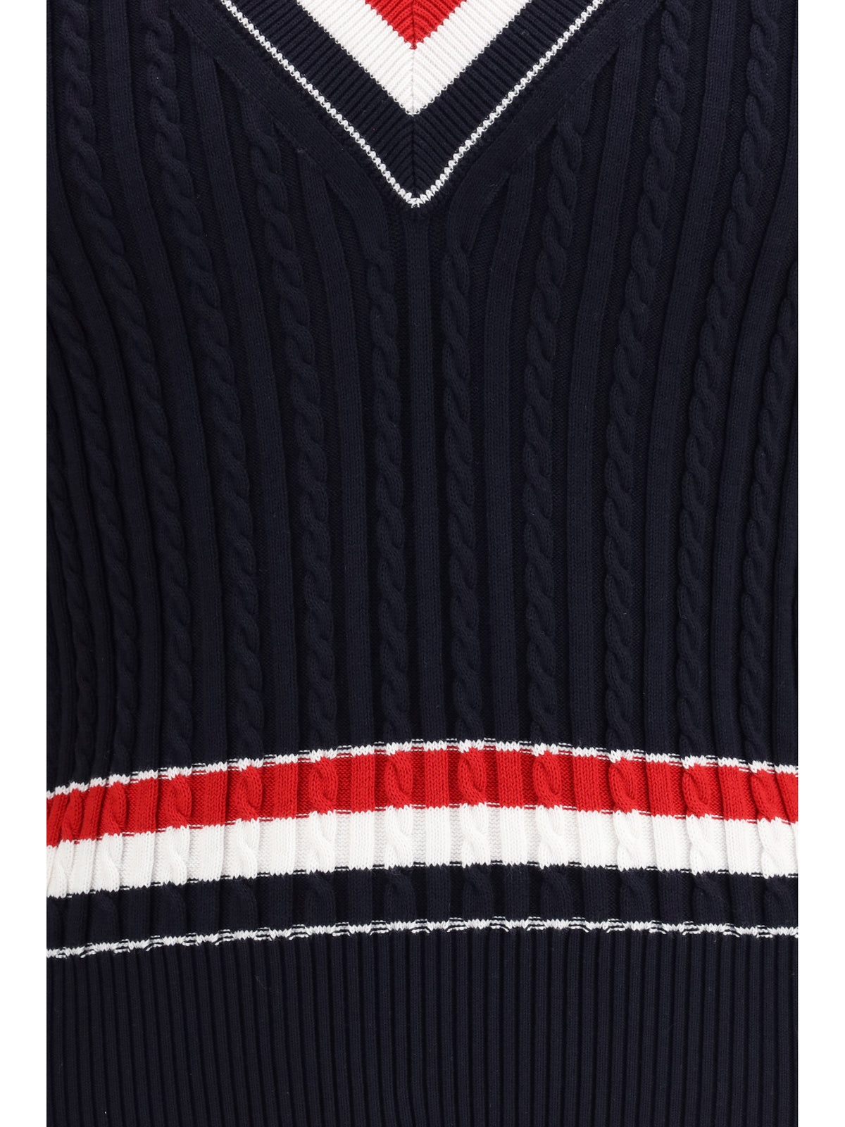 Thom Browne Intarsia cable-knit V-neck Sweater - Navy