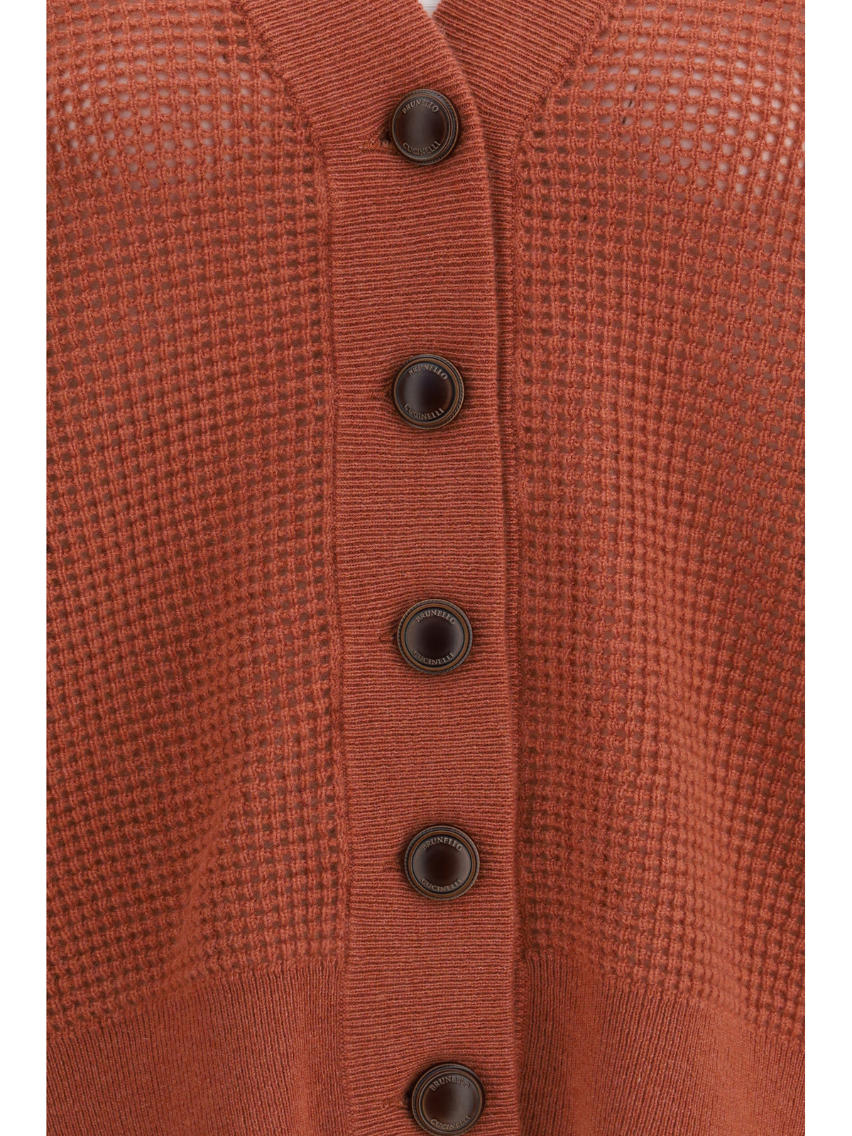 Brunello Cucinelli Cardigan in cashmere with V-neck - Orange Flame+Oyster