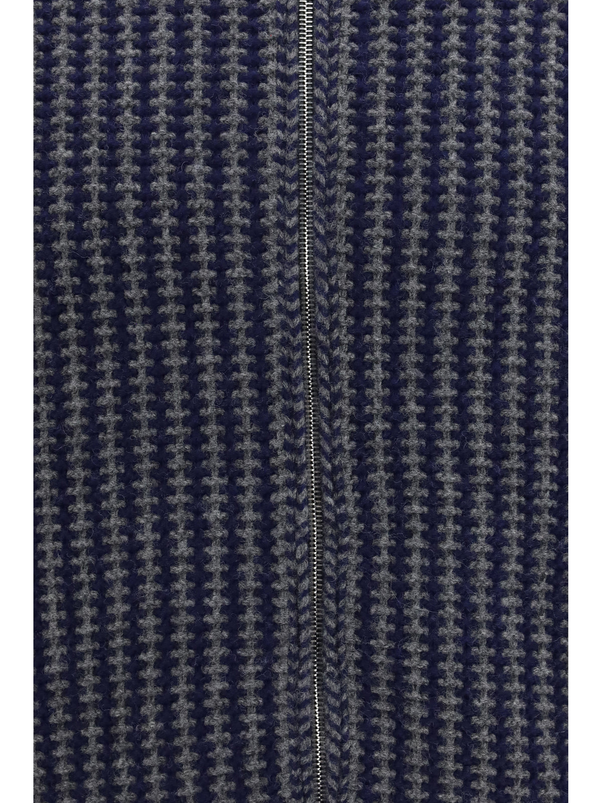 Versace Intarsia wool knit zip Cardigan - Grey Melange Navy Blue