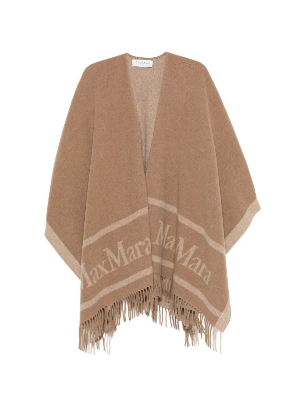Max Mara Jacquard Wool Poncho - Beige