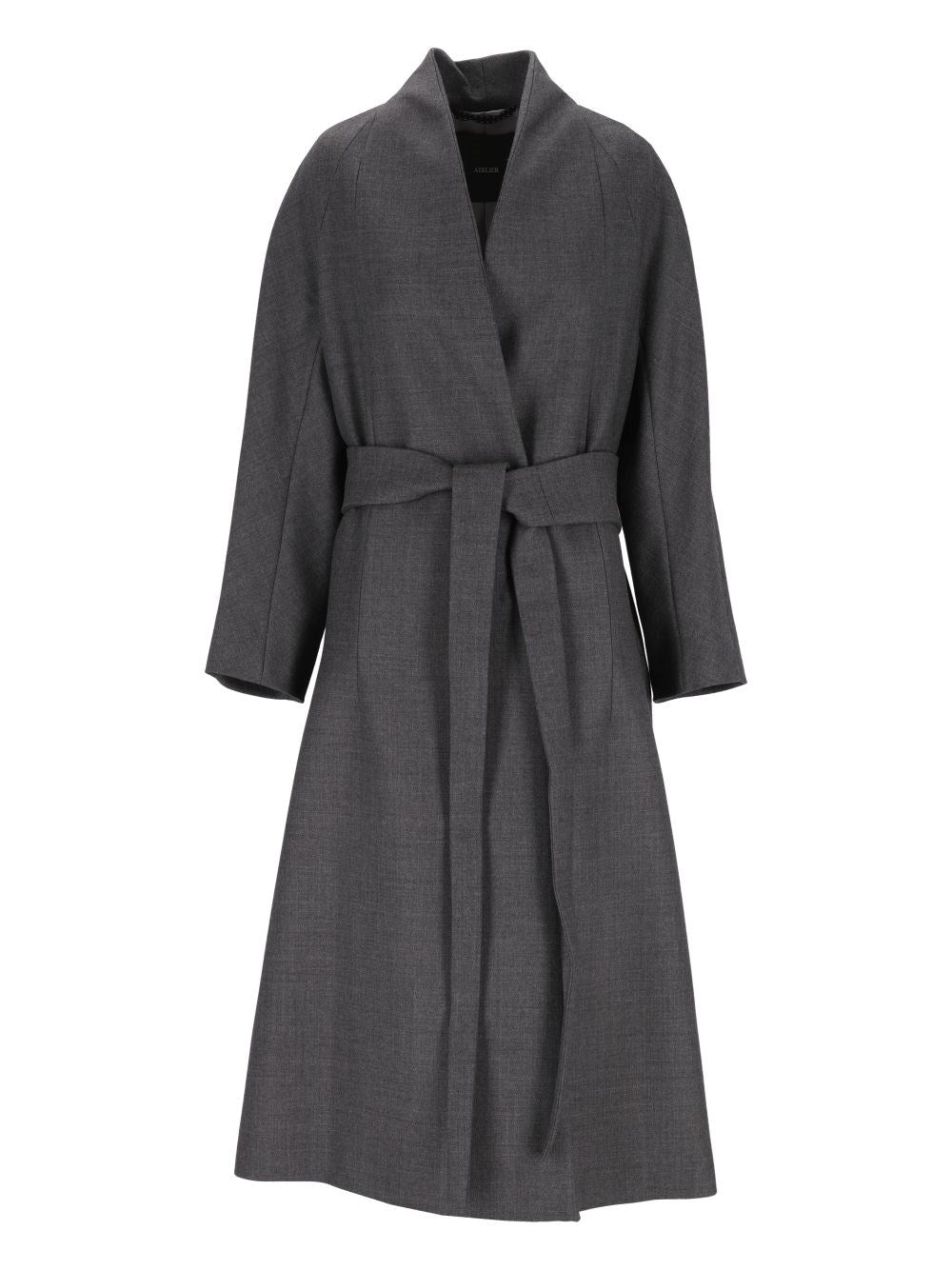 Max Mara Worsted Wool Kimono Coat - Grey