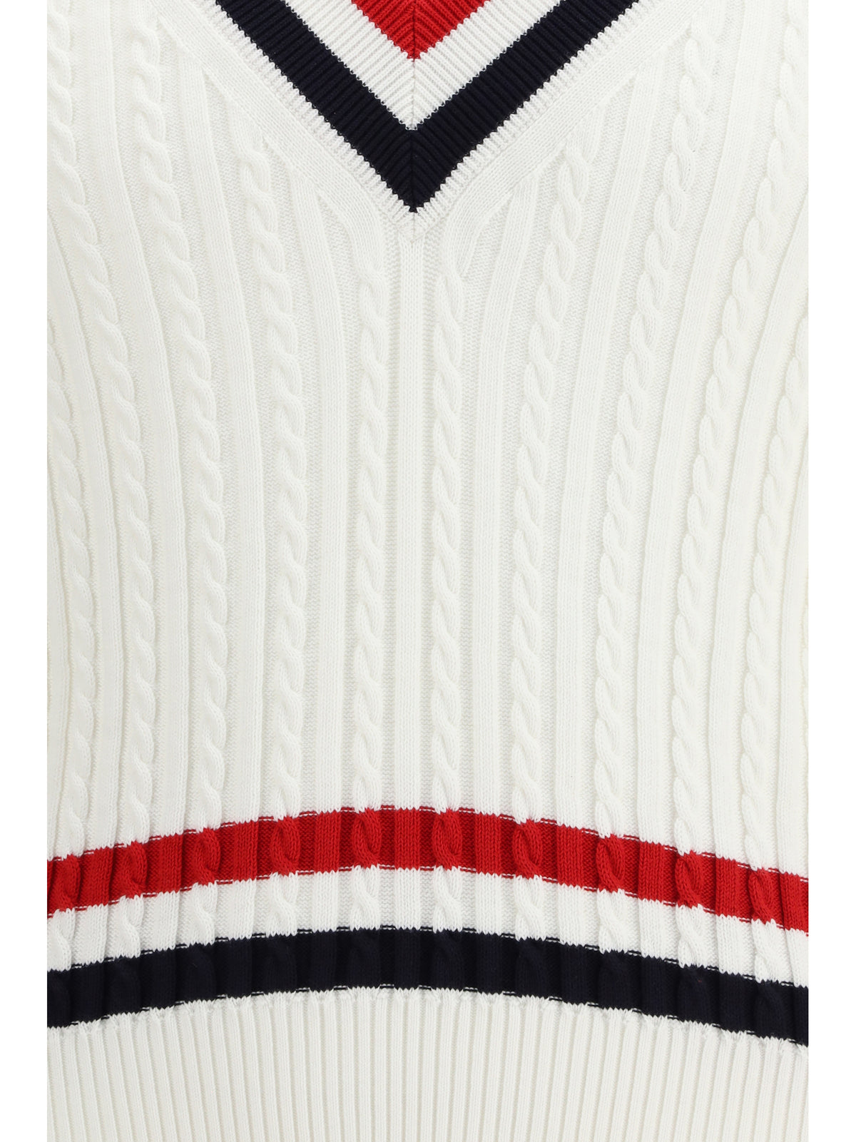 Thom Browne Intarsia cable-knit V-neck Sweater - White