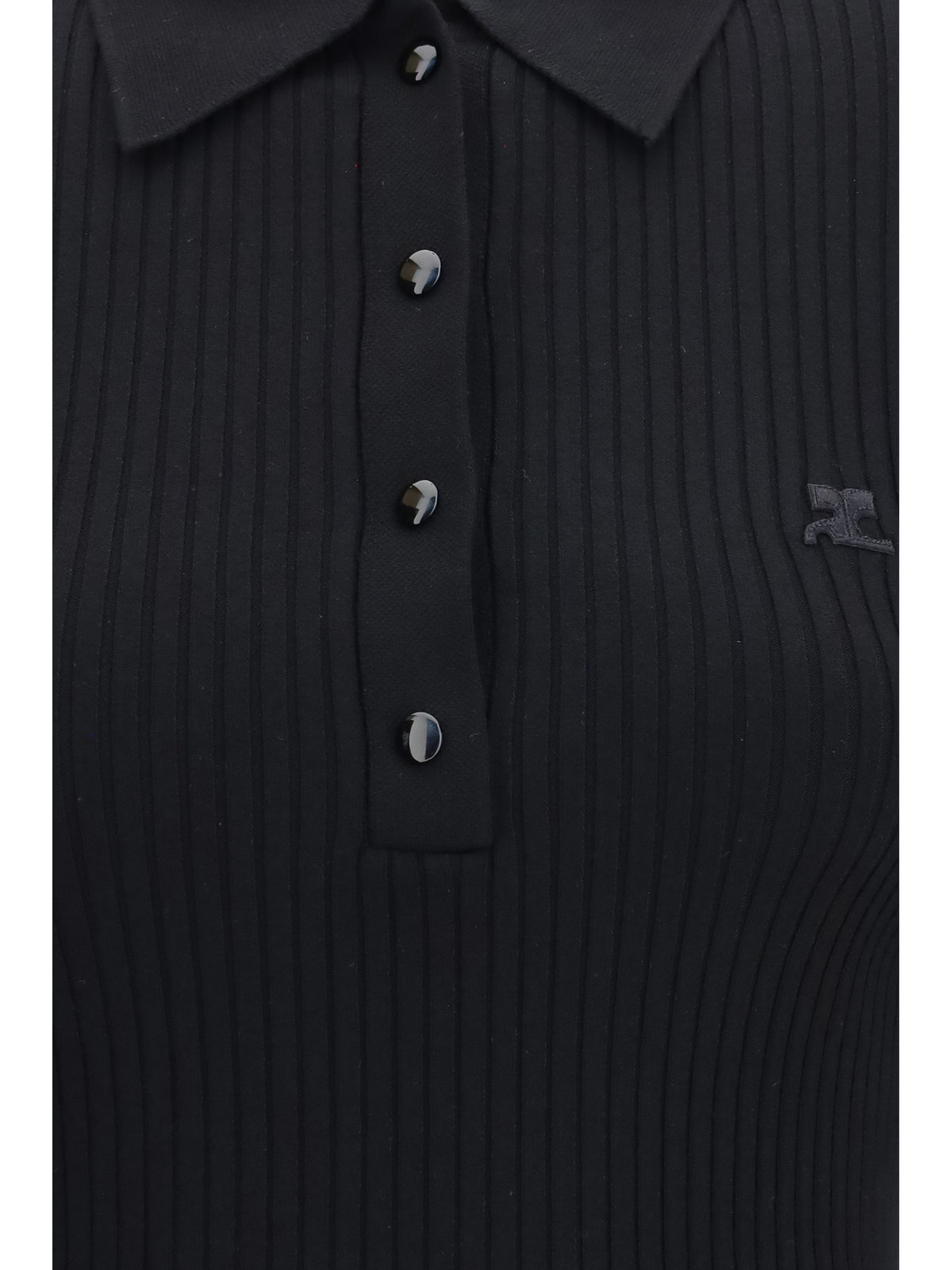 Courrèges Ribbed knit Polo Shirt - Black