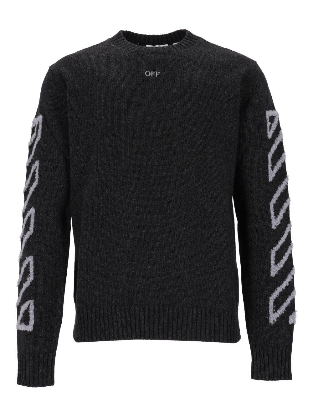 Off-White Crew Neck Sweater With Diagonal Arrow - Grey