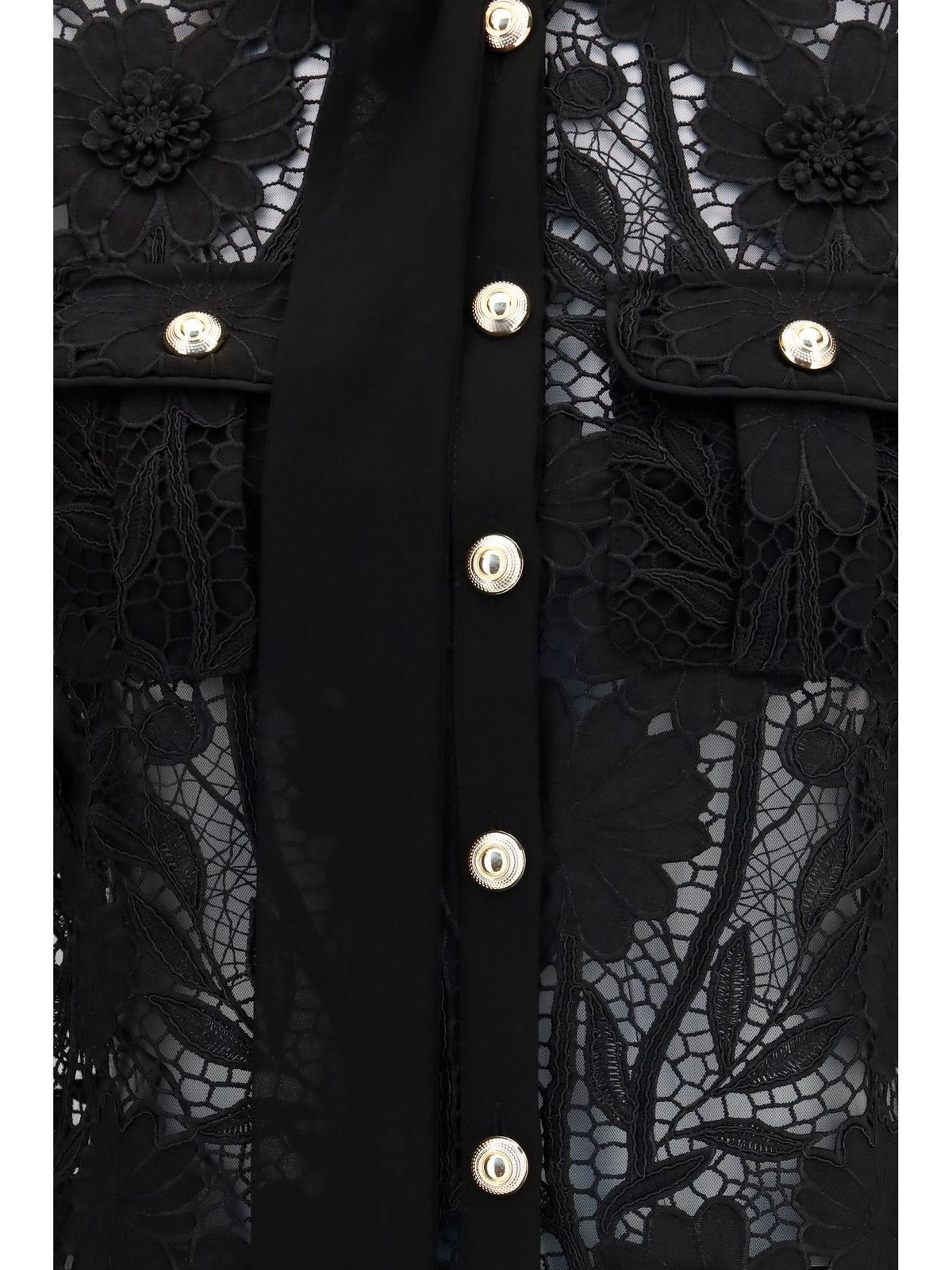 Self-Portrait Tie-neck Top - Black