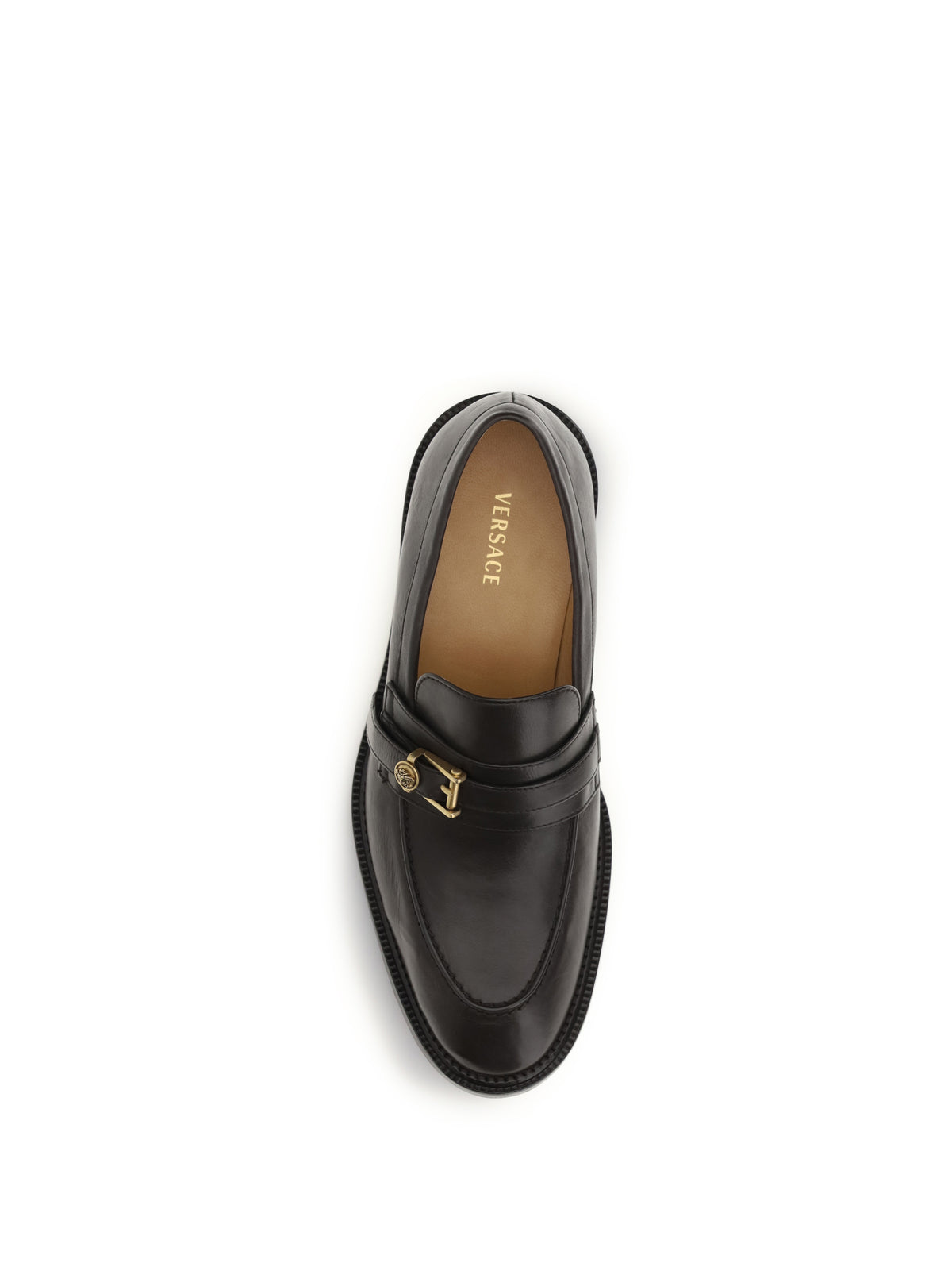 Versace Leather Loafers with Medusa accessory - Ebony-Gold