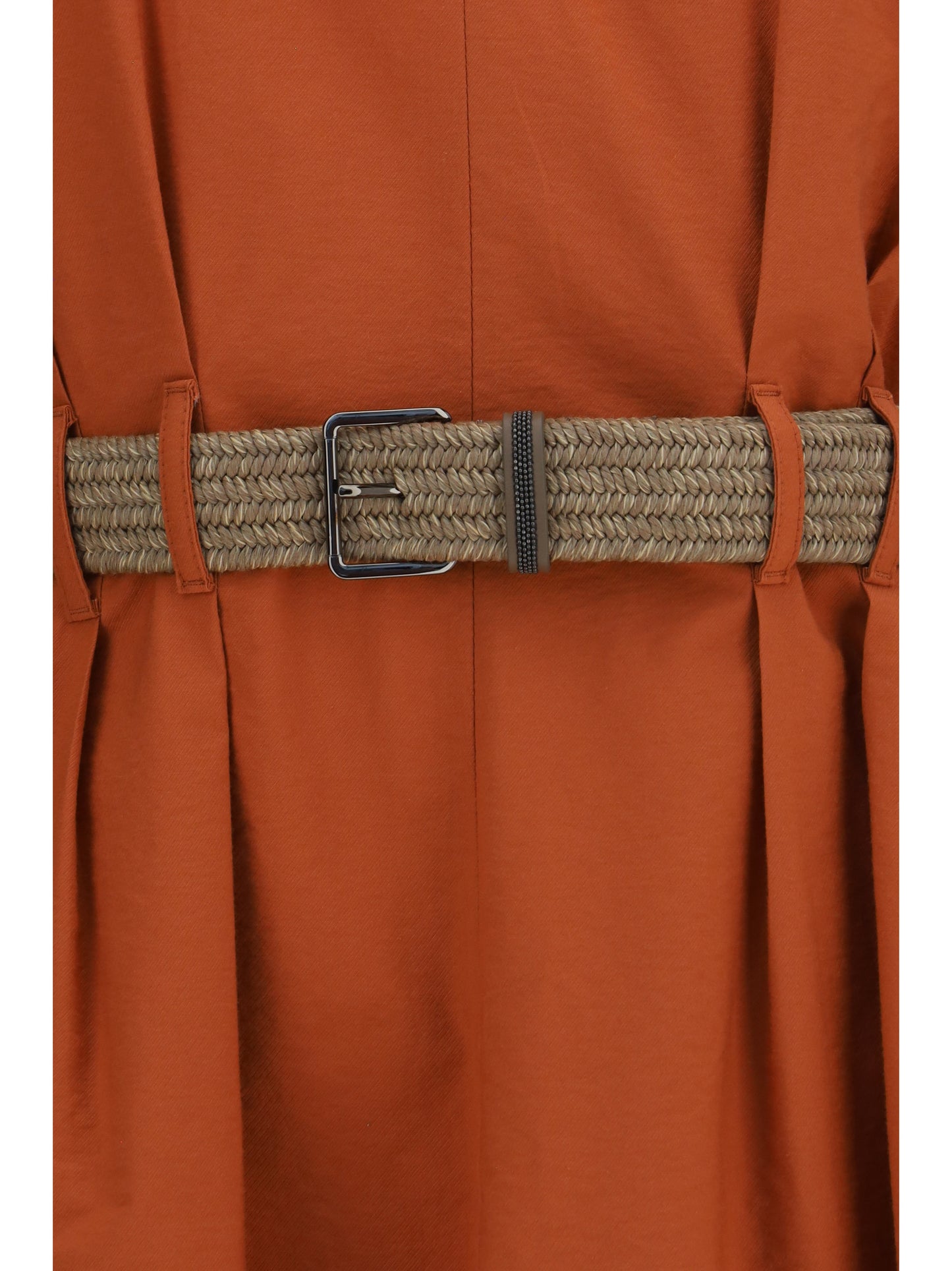 Brunello Cucinelli Pleated Dress with rope belt - Tangerine
