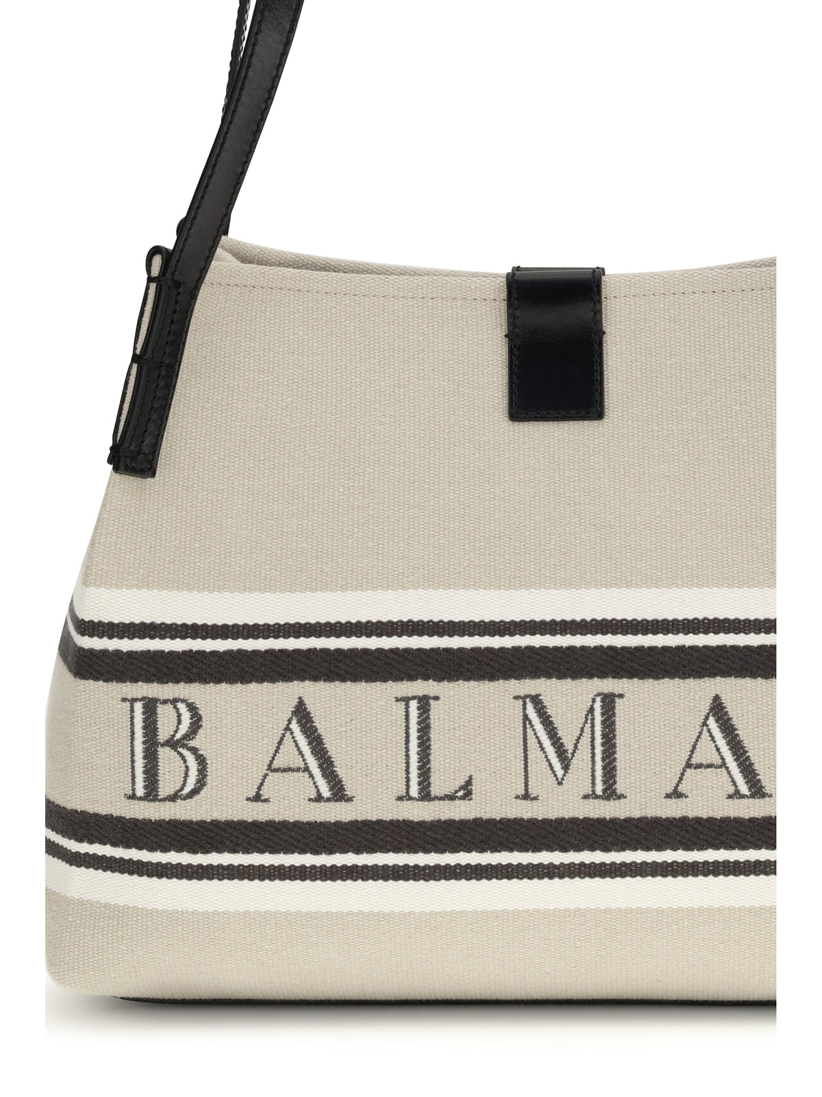 Balmain Canvas Shoulder Bag - Naturel/Noir/ Blanc Optique