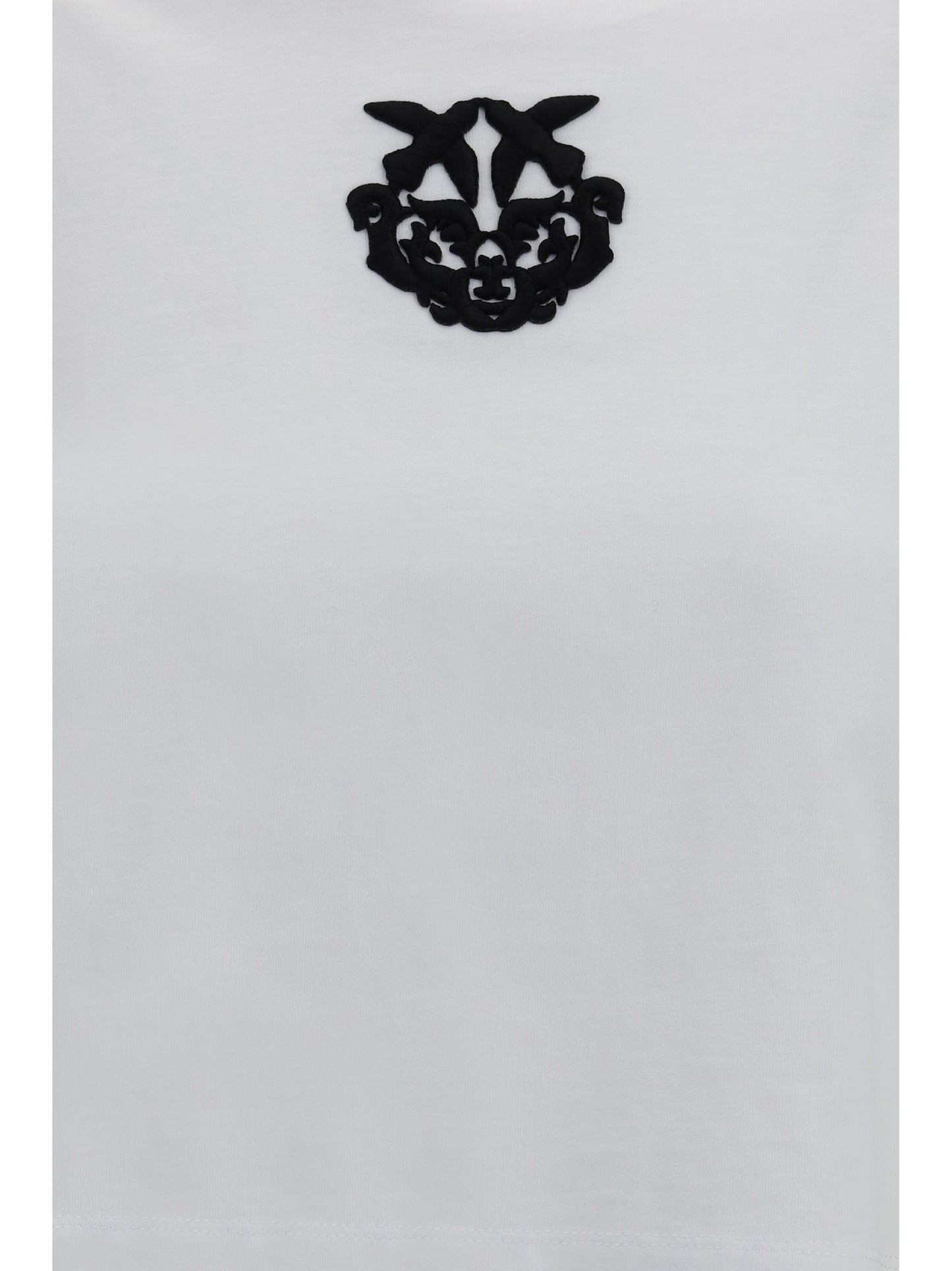 PINKO T-Shirt cropped in stretch cotton jersey with Love Birds embroidery