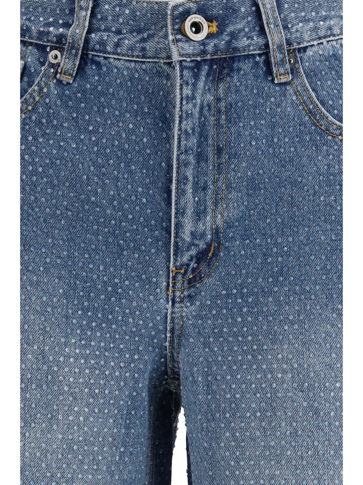 Self-Portrait Straight-leg Jeans with all-over rhinestones - Blue