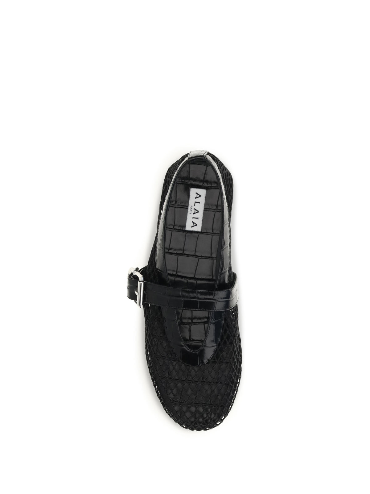 Alaïa Mesh and crocodile-print leather Ballerinas - Noir