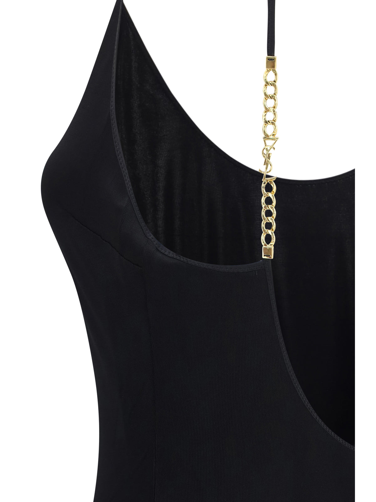 Saint Laurent Backless knit Dress with Cassandre chain - Black