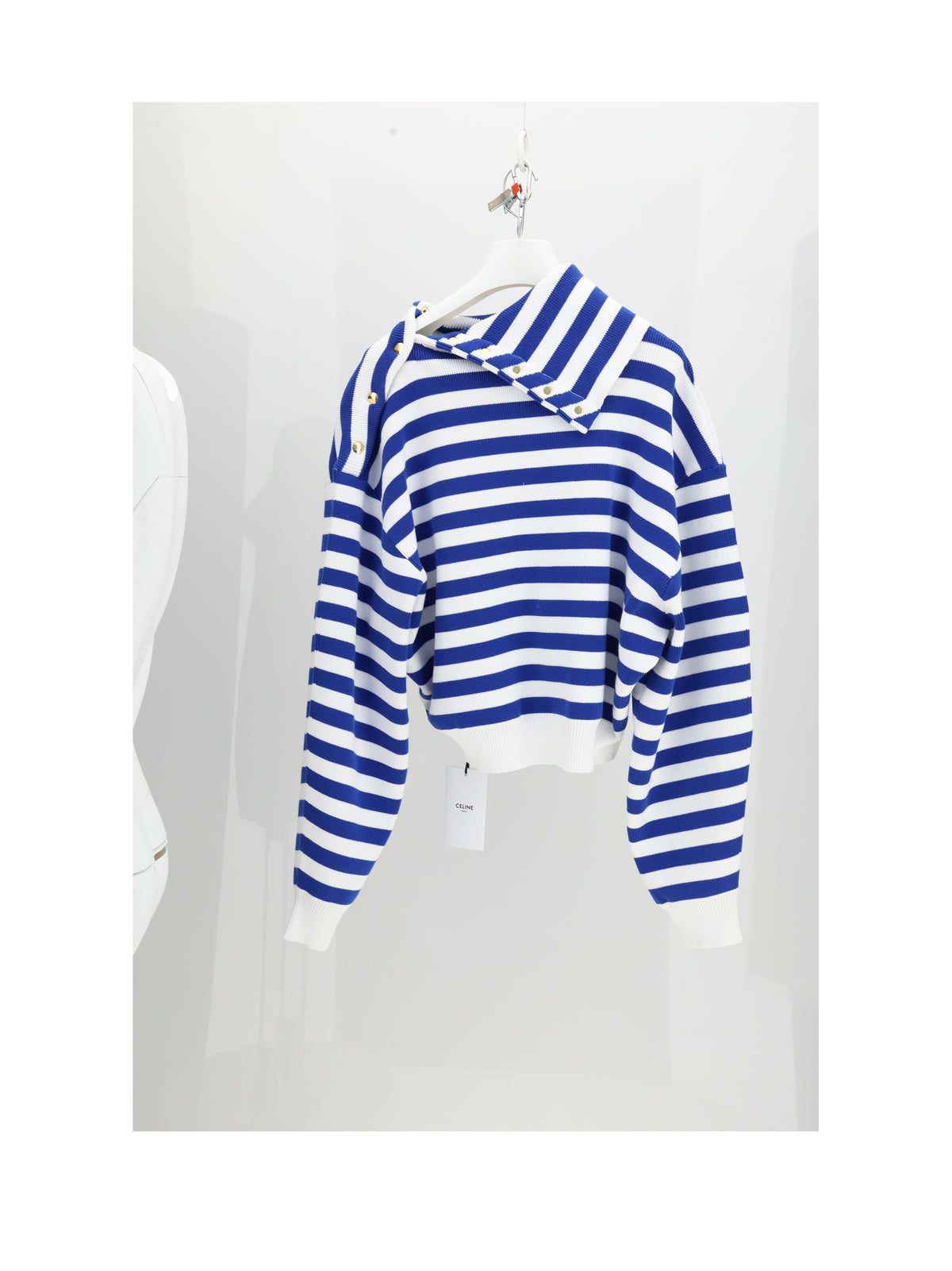Celine HIGH NECK SWEATER - White/Royal Blue
