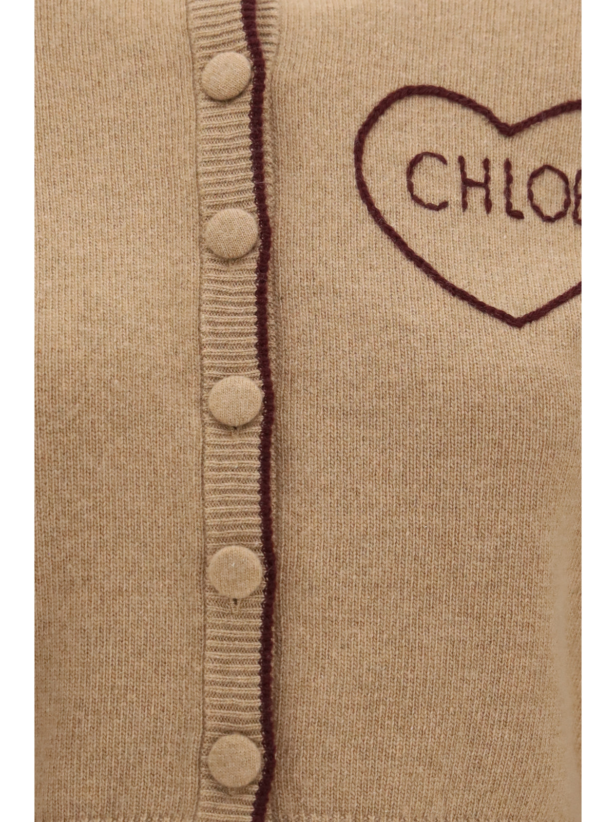 Chloé Fitted logo Cardigan in wool and cashmere - Bleached Brown
