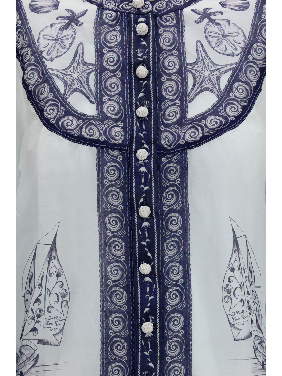 Farm Rio Printed ramie Shirt - Coast Scarf Off-White