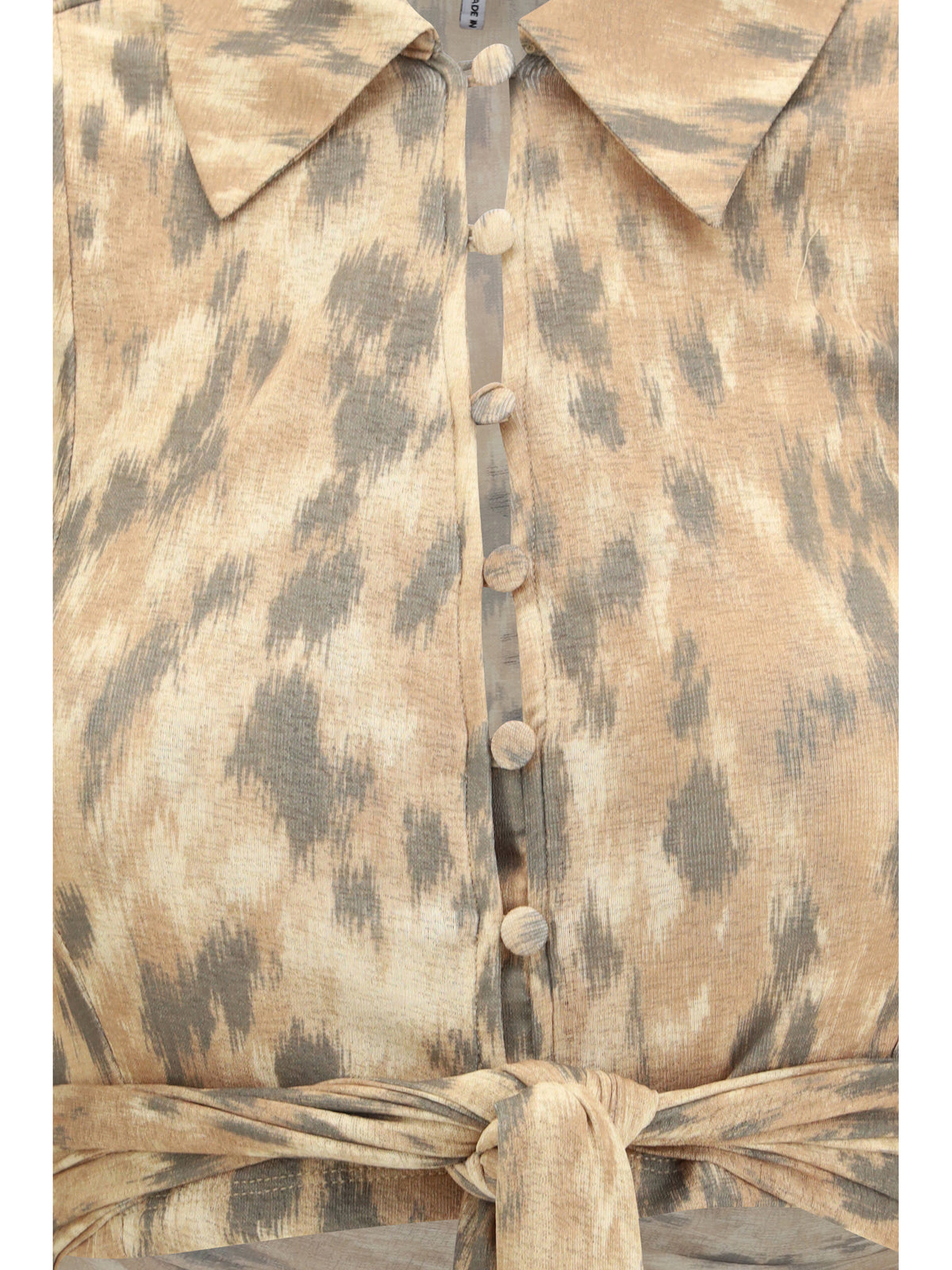 Ganni Printed marl mesh tie Blouse - Burro