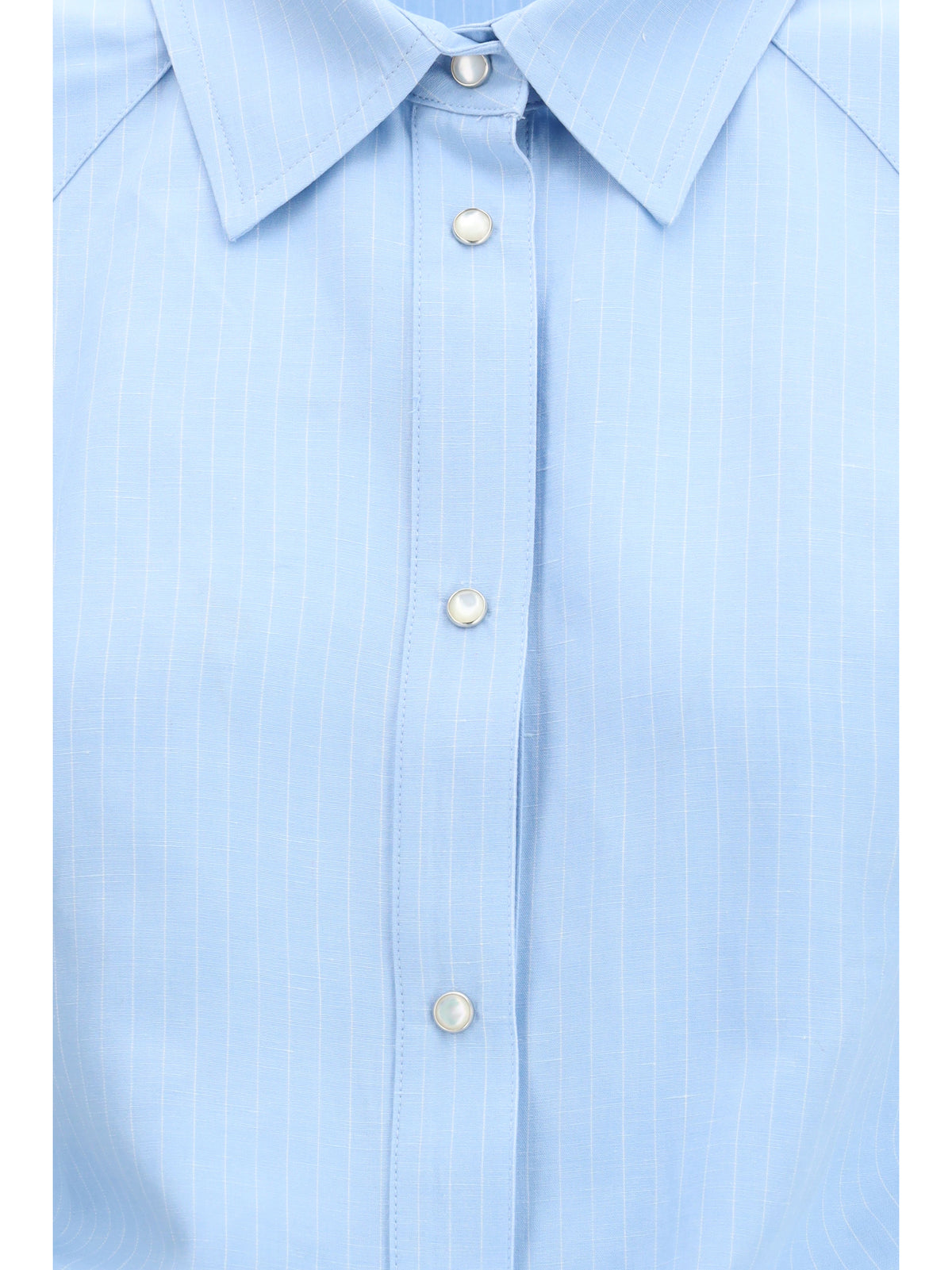 Jacob Cohen Short-sleeve Shirt in striped viscose and linen canvas - Light Blue Riga
