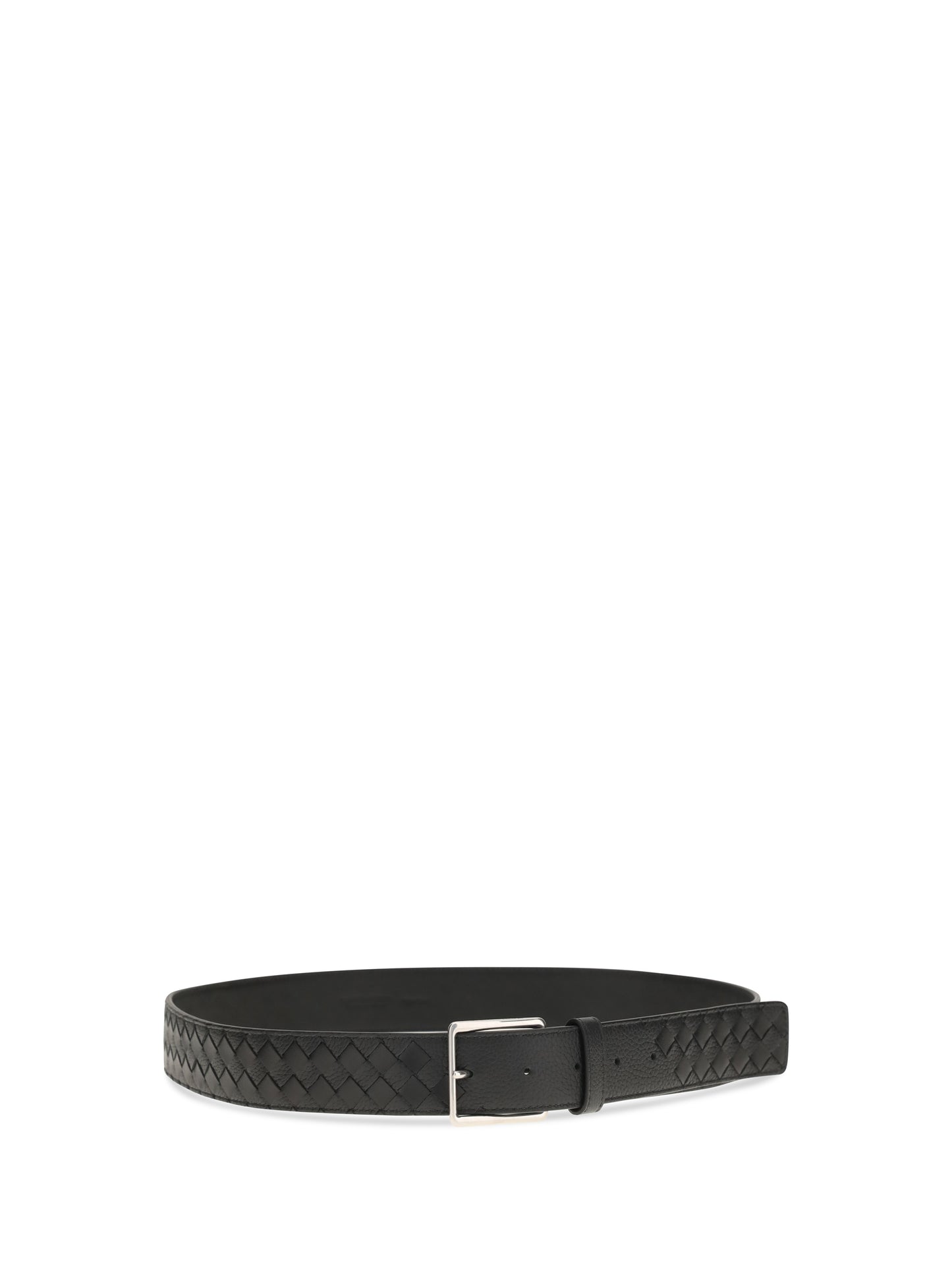 Bottega Veneta Intreccio Leather Belt - Black-Silver