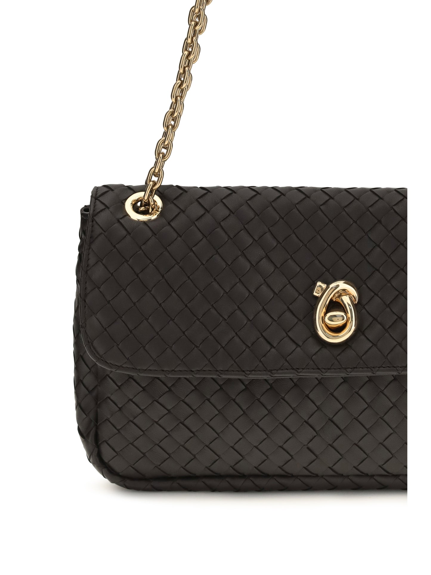 Bottega Veneta Intrecciato Shoulder Bag - Espresso-M Brass