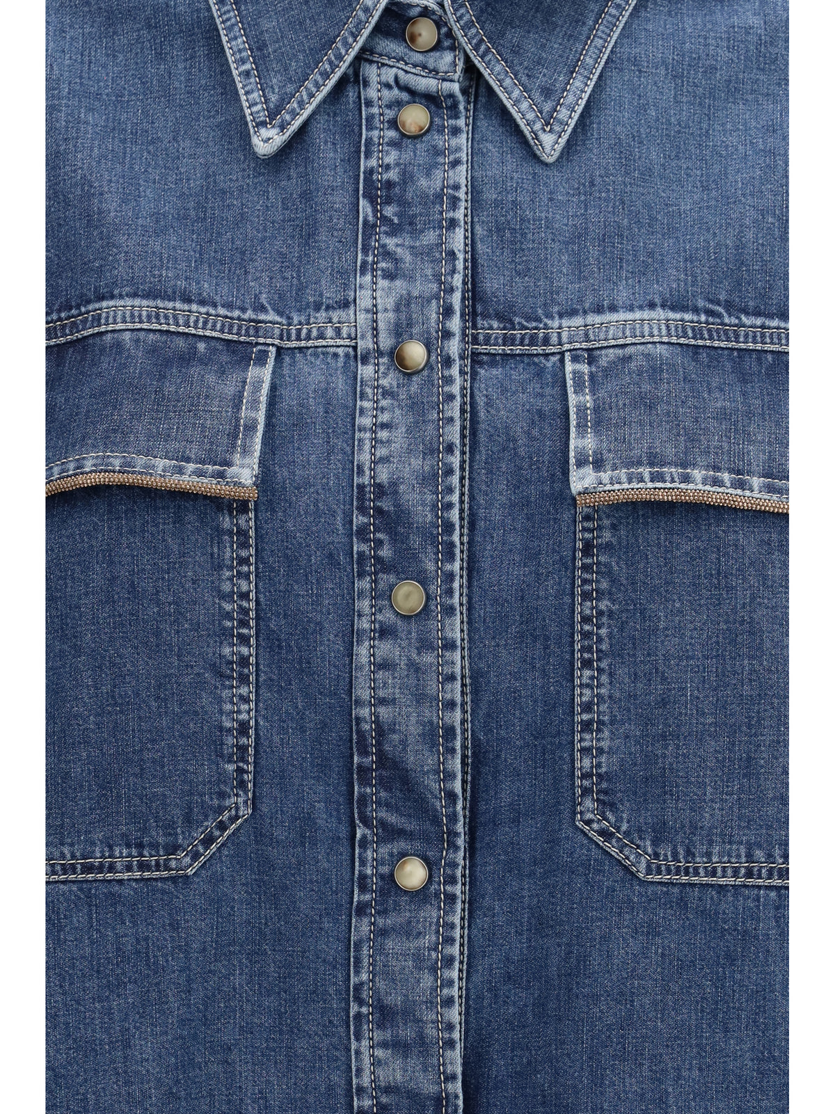 Brunello Cucinelli Denim Shirt with jewel details - Blue Vintage Denim