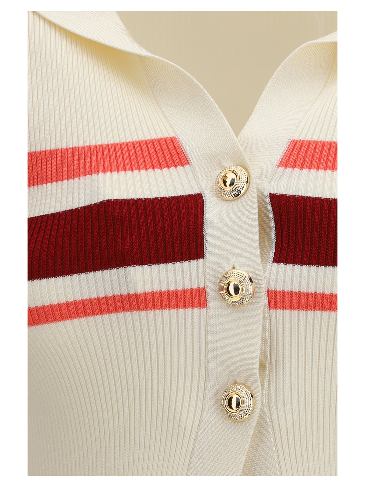 Self-Portrait Striped viscose knit button Top - Cream