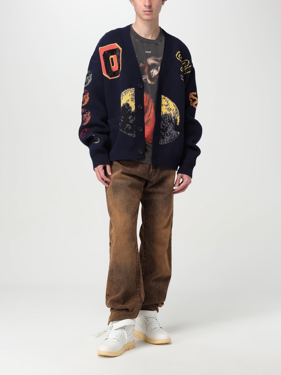 Off White Cardigan Men Navy