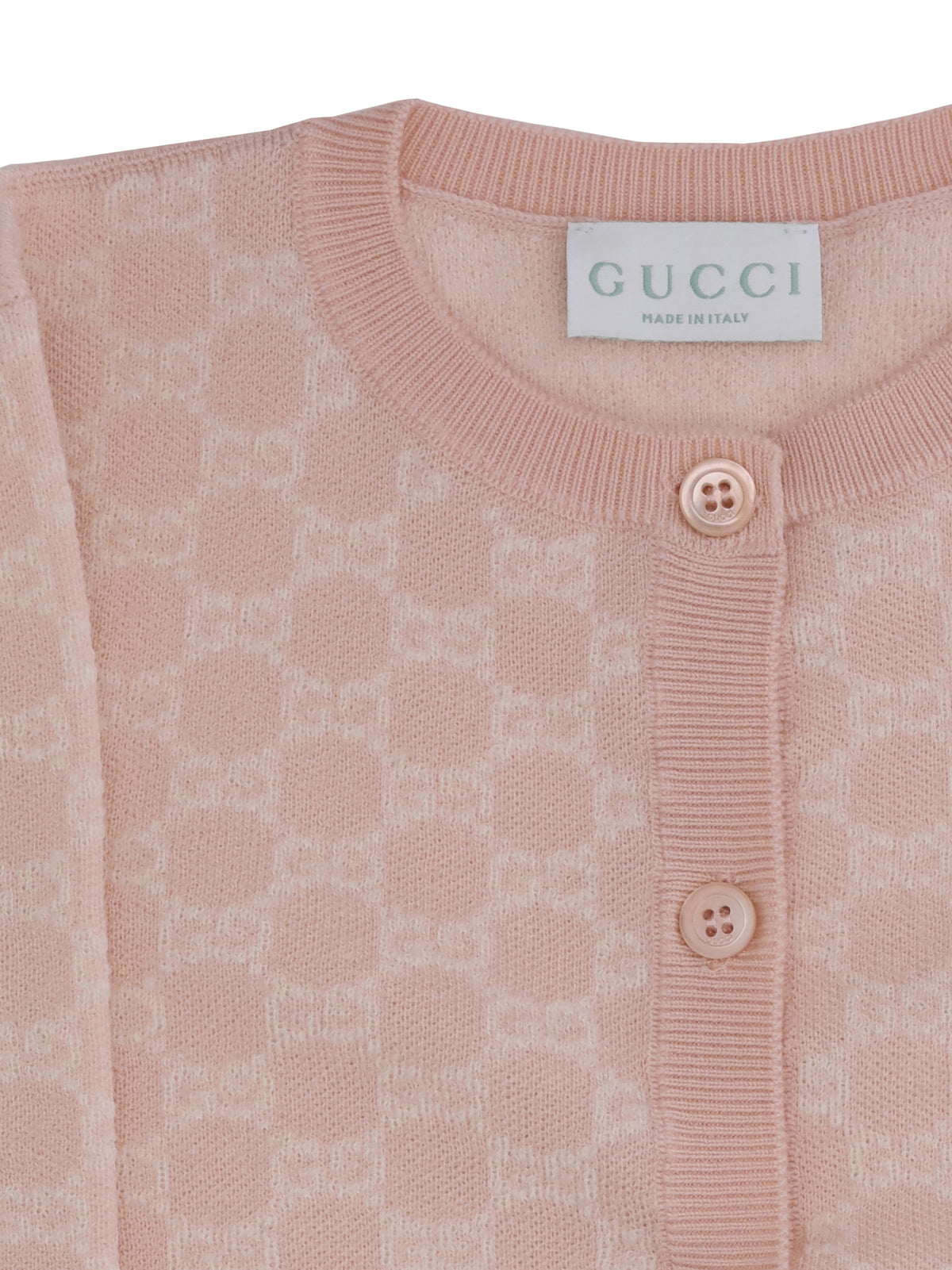 Gucci Wool Cardigan for Girl - Pale Rose/White