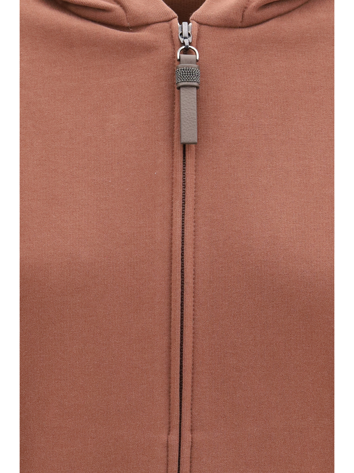 Brunello Cucinelli Hooded smooth cotton Sweatshirt with shiny zipper pull - Brandy Brown
