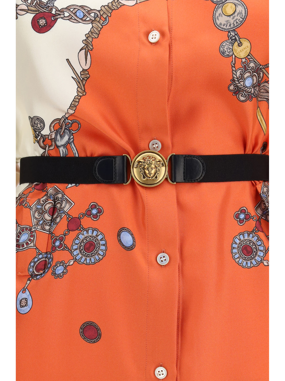 Versace Printed silk shirt mini Dress - Orange+White+Gold