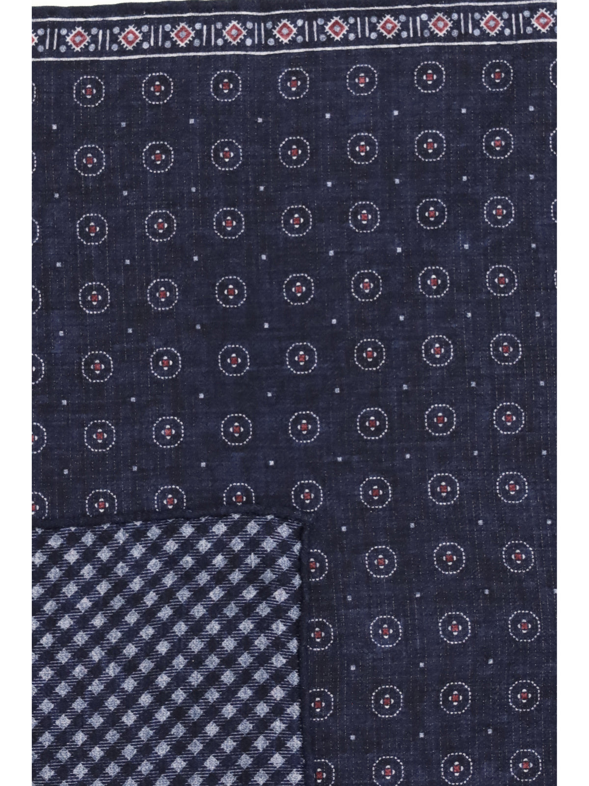 Brunello Cucinelli Ethnic-patterned silk Pocket Square - Navy+Ciliegia