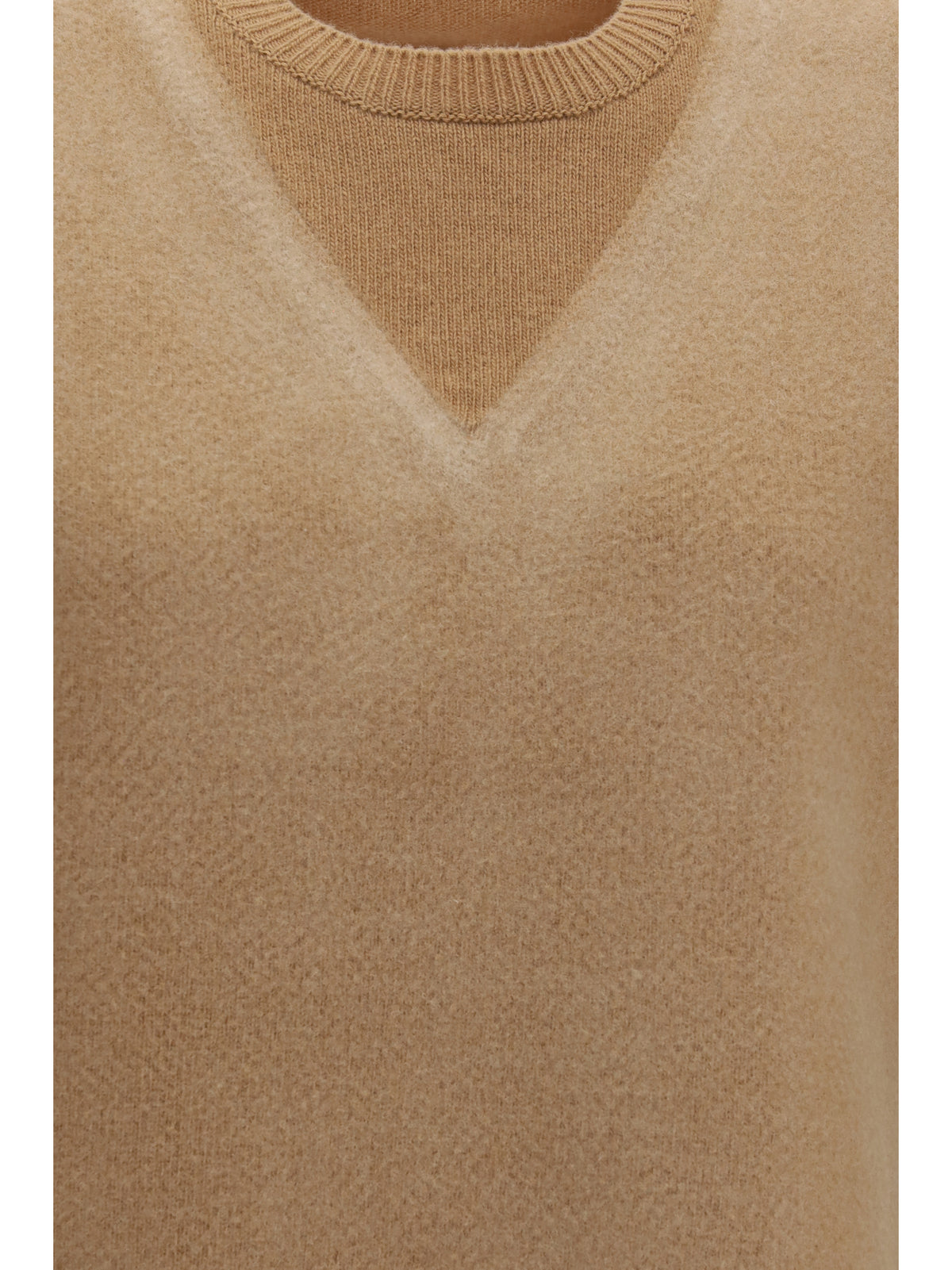 Maison Margiela Double-layer wool Knit Vest - Camel/Ecru